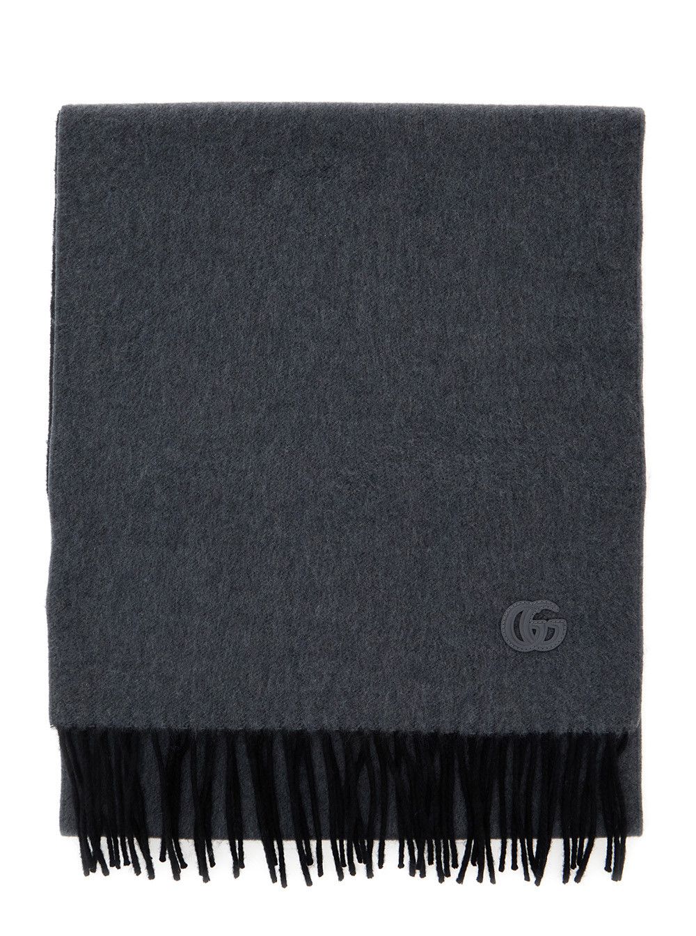 Gucci Gray Cashmere Scarf with GG Patch on the Front and Frayed Hem for Men Size ONE SIZE - 1 Thumbnail