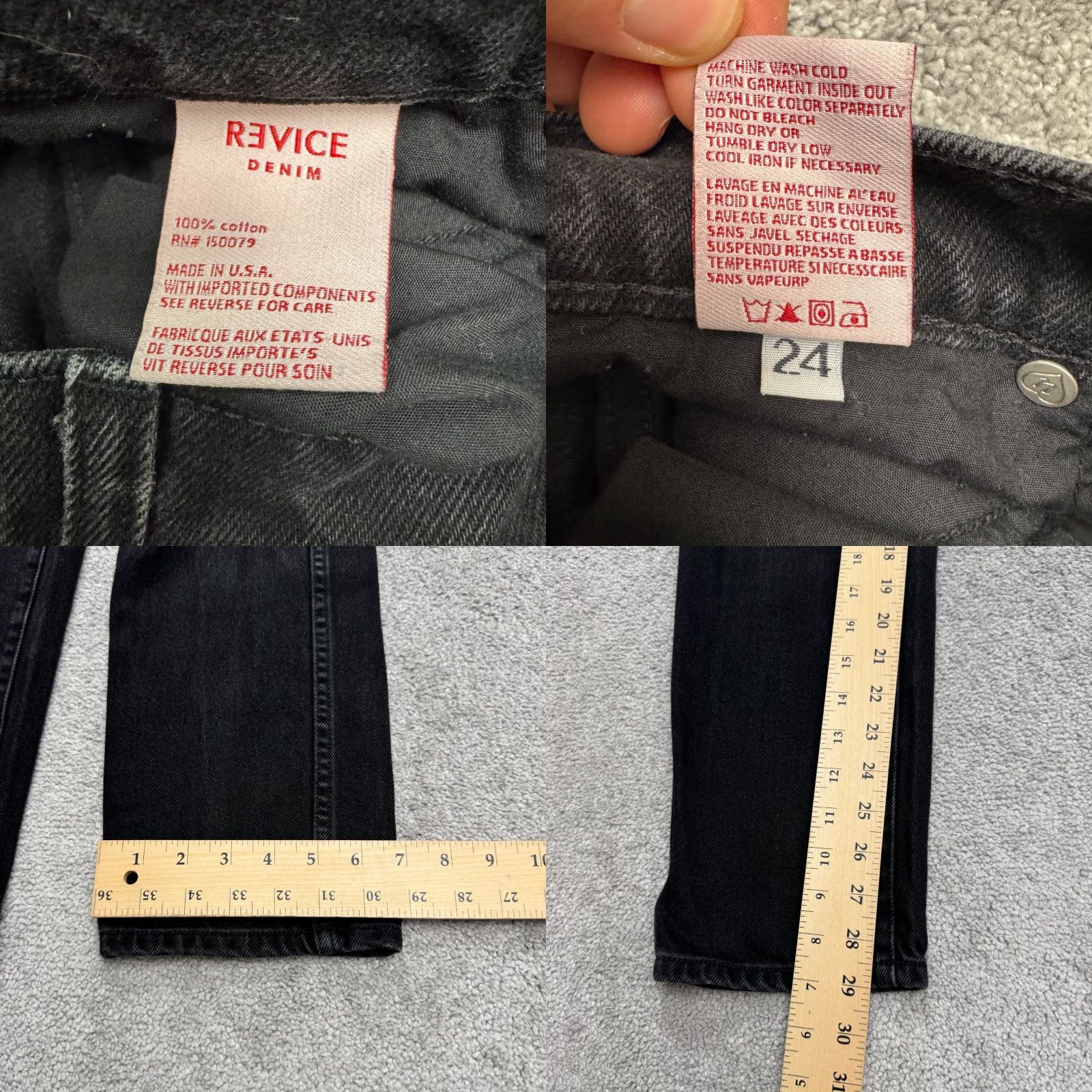 Vintage Revice Jeans Distressed Straight Black High Rise Button Fly Womens 24 Denim 100% Cotton City Grunge Jeans Size 42" / US 20 - 8 Thumbnail