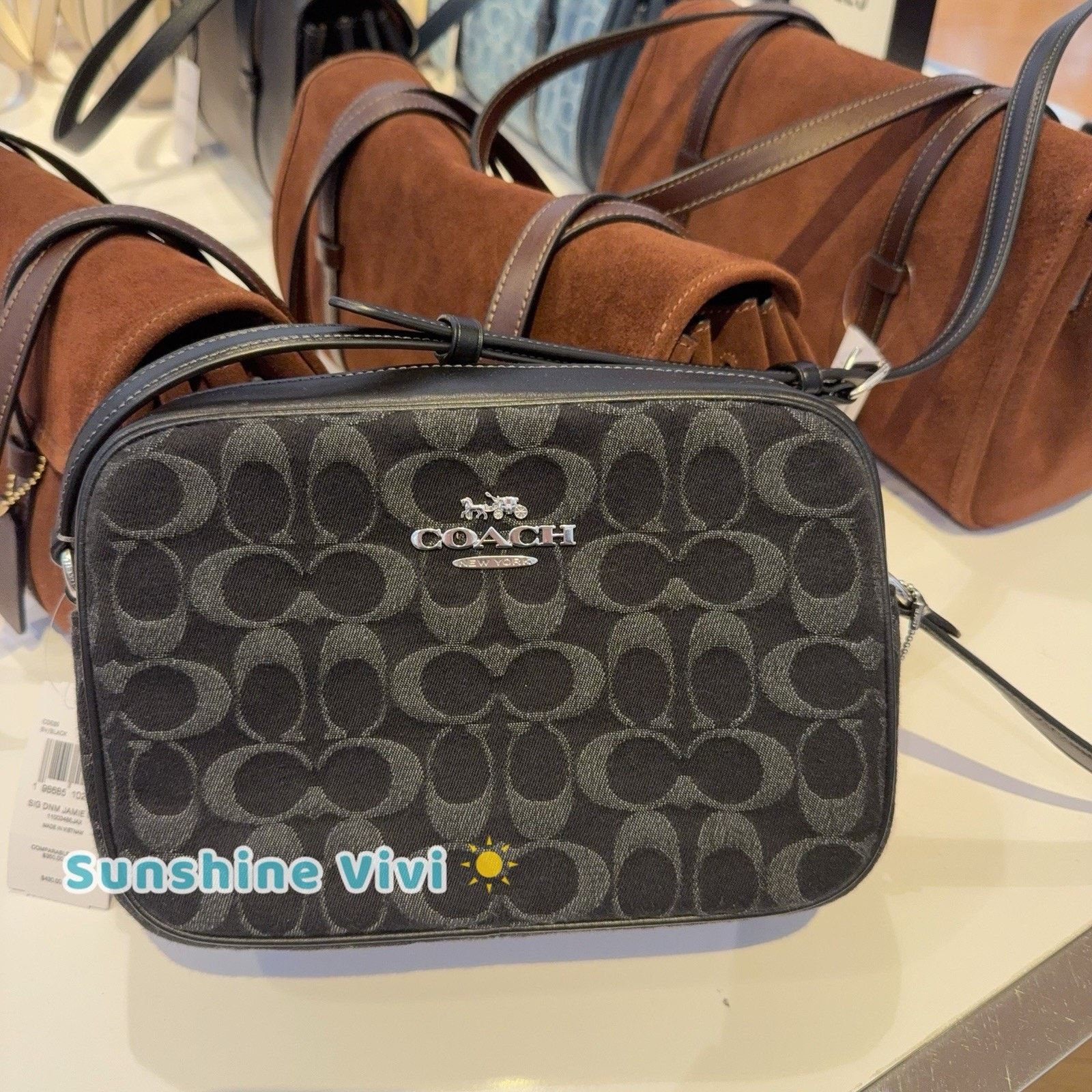 Coach NWT Coach CDE89 Jamie Camera Bag Signature Denim Black Size ONE SIZE - 1 Thumbnail