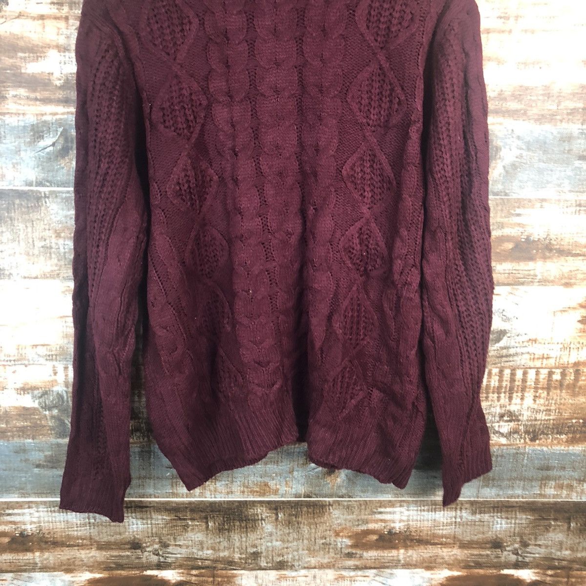 Japanese Brand Mono Mart Maroon cable Knitwear #A2257 Size US M / EU 48-50 / 2 - 14 Thumbnail