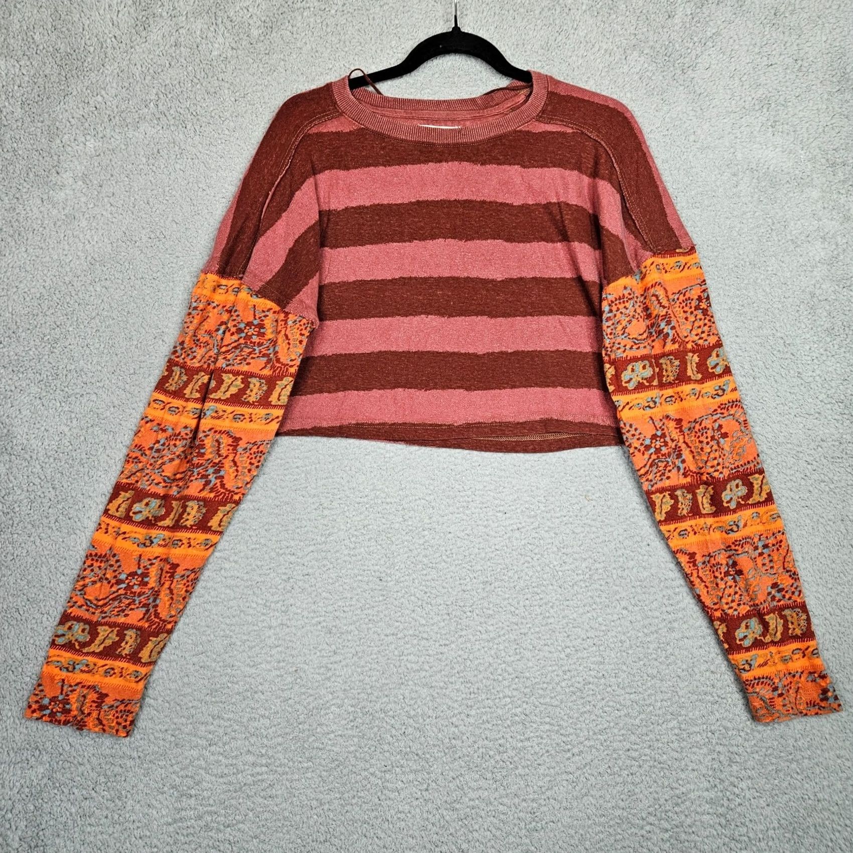 Free People Free People Jamie Moody Combo Cropped Long Sleeve Top XS Multicolor Cotton Blend T-Shirt Shirt Womens Menstrual? Size XS / US 0-2 / IT 36-38 - 2 Thumbnail