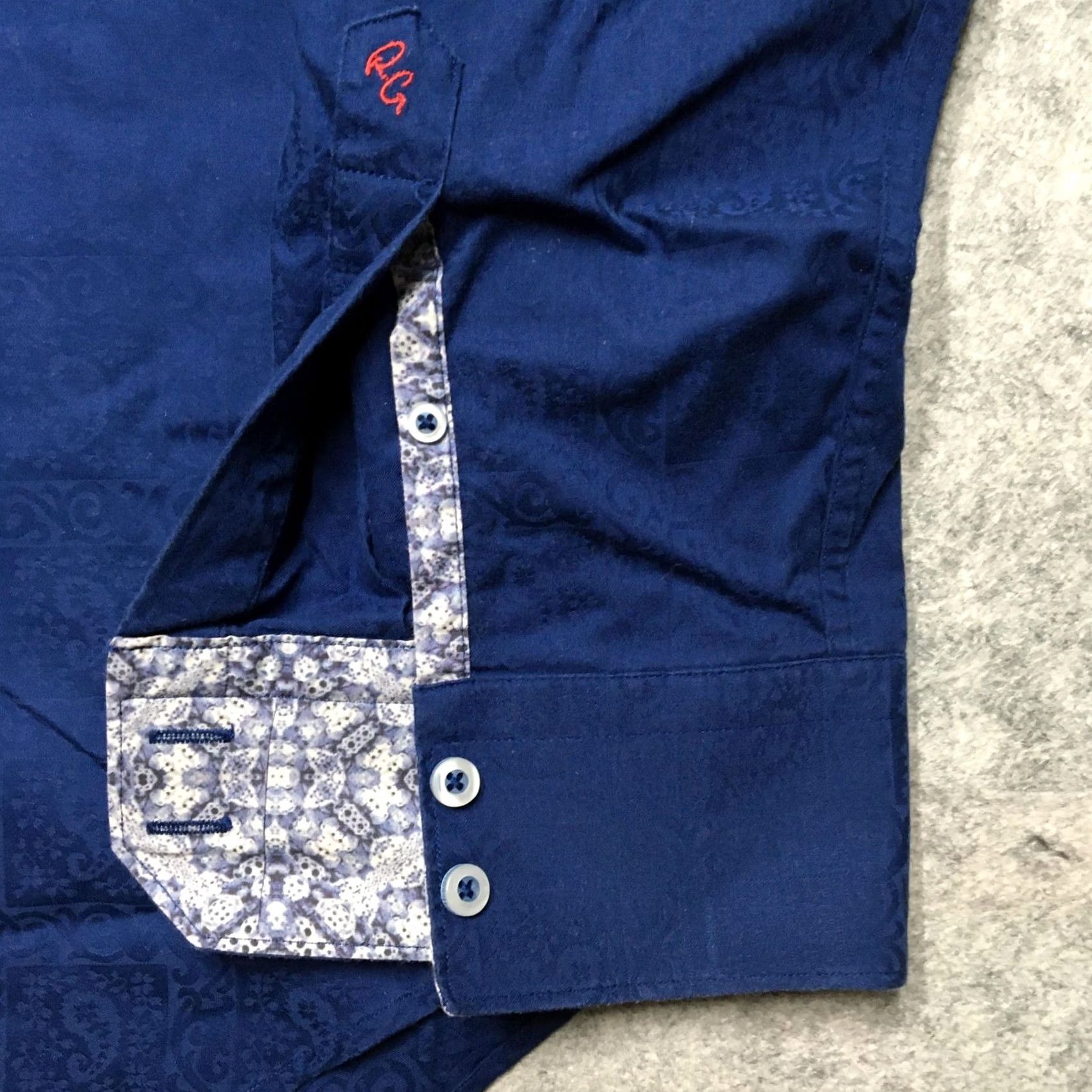 Robert Graham Robert Graham Shirt Mens 3XL Blue Classic Fit Skull Cuff Cotton Dress Shirt Size 48R - 2 Thumbnail