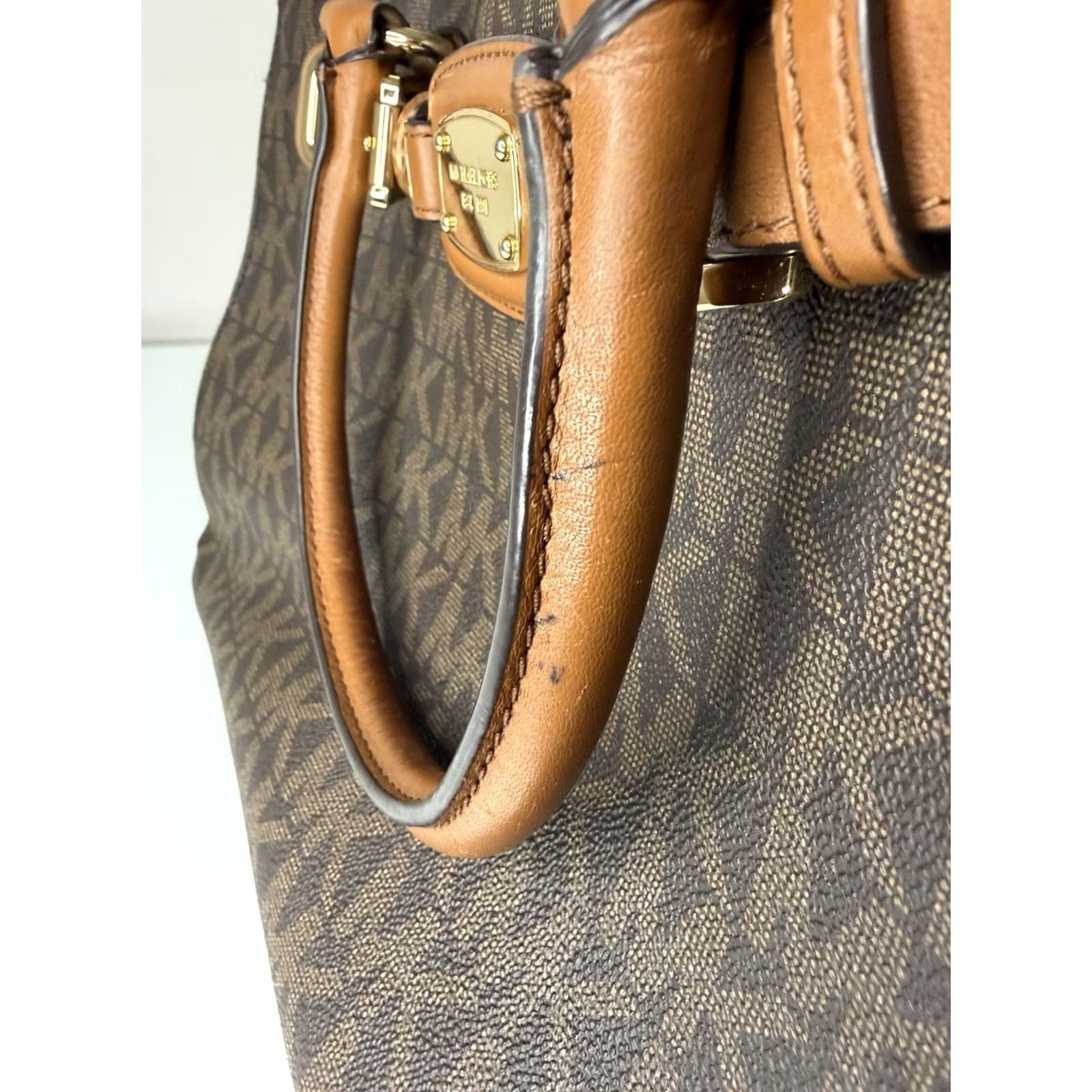 Michael Kors Michael Kors Hamilton East West Brown Leather Purse Handbag Tote MK Logo Print Woman Tote Brown Logo MK Hamilton East West Leather Purse Women Size ONE SIZE - 5 Thumbnail