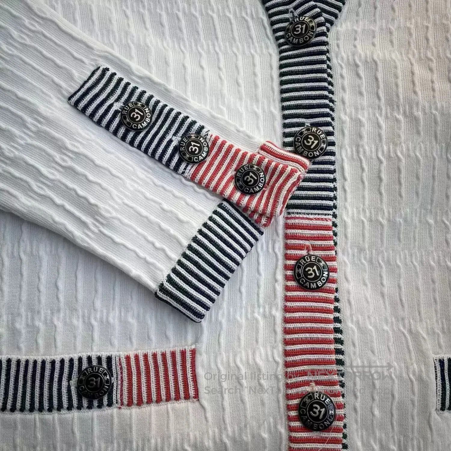 Chanel white striped knit cardigan by Chanel. Size S / US 4 / IT 40 - 3 Thumbnail