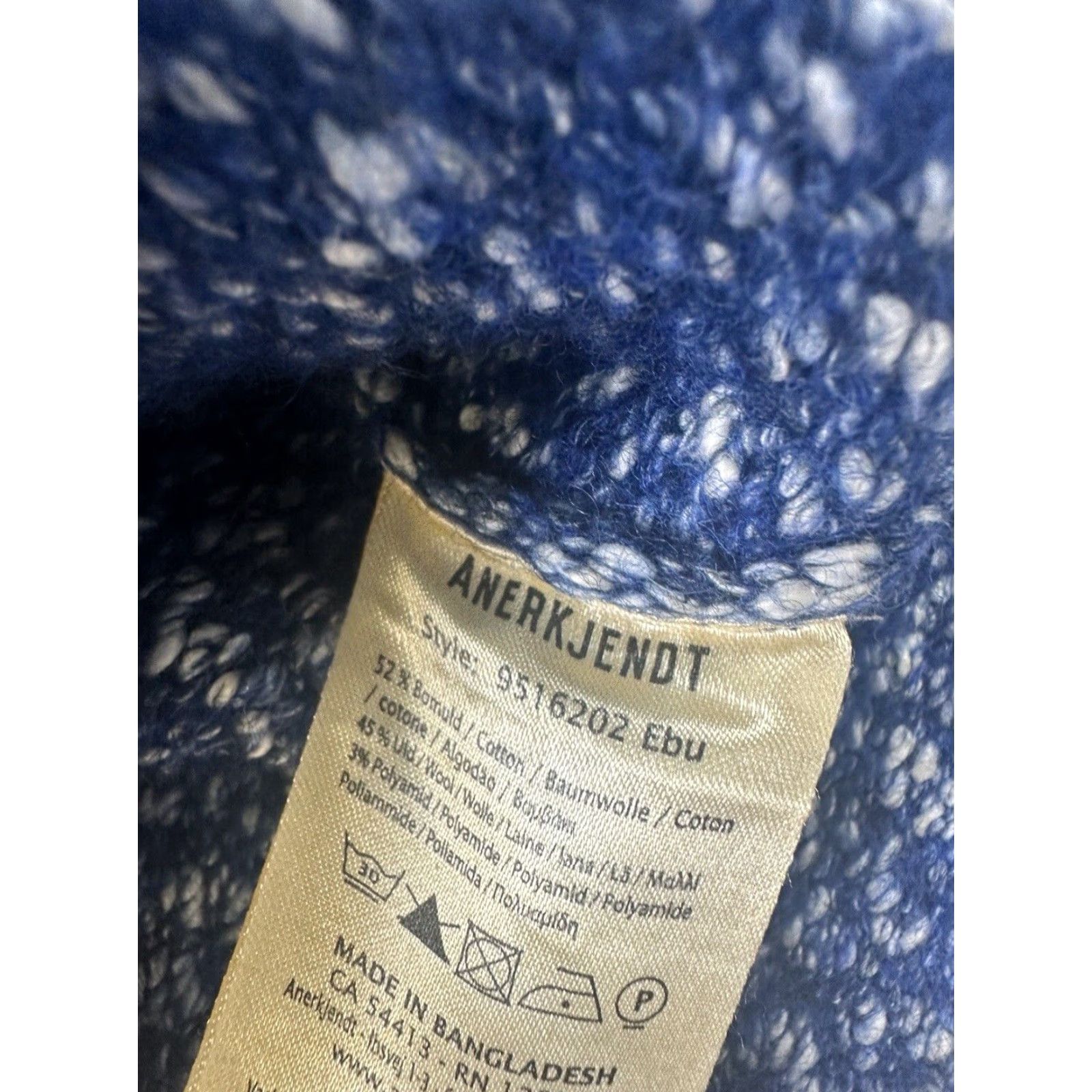 Anerkjendt Anerkjendt Blue Cotton Wool Blend Pullover Sweater Mens Medium Size US M / EU 48-50 / 2 - 7 Thumbnail