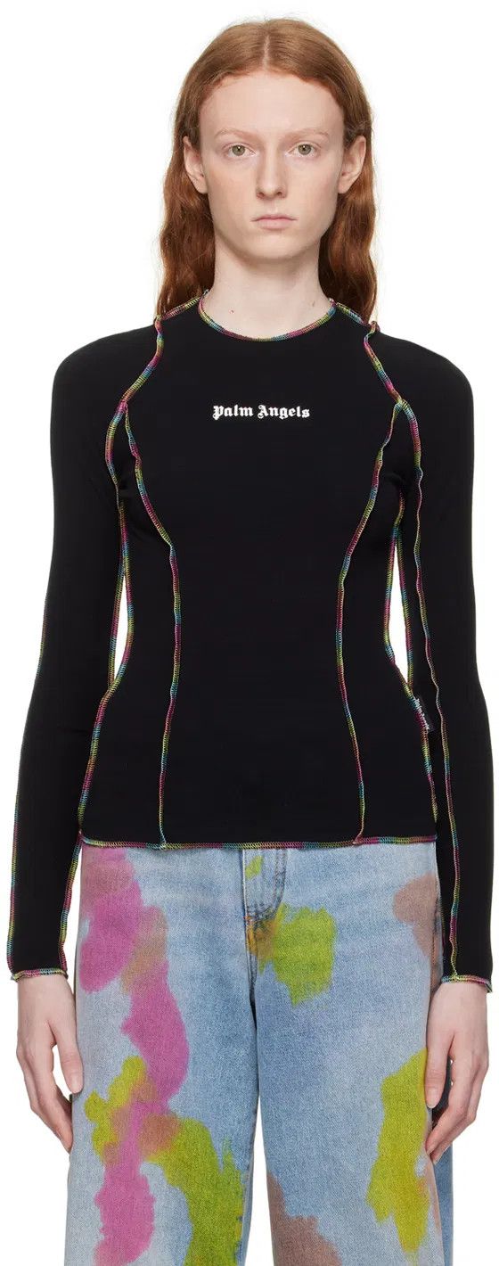 Palm Angels o1gr1nt0425 Rainbow Stitching Fit T-Shirt in Black Size XS / US 0-2 / IT 36-38 - 2 Thumbnail