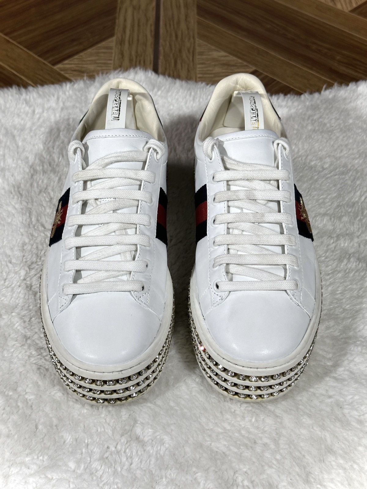 Gucci Gucci Ace Sneakers Crystal White Leather Studded US 6.5 Size US 7 / IT 37 - 7 Thumbnail