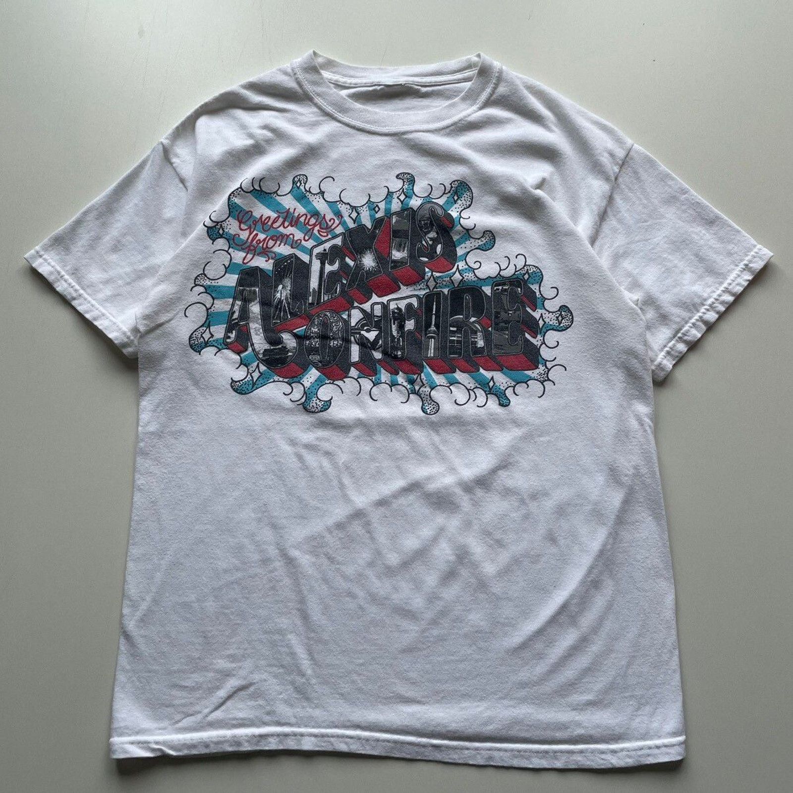 Band Tees Vintage Y2K Alexis On Fire Graphic Band T Shirt Medium White Size US M / EU 48-50 / 2 - 1 Thumbnail