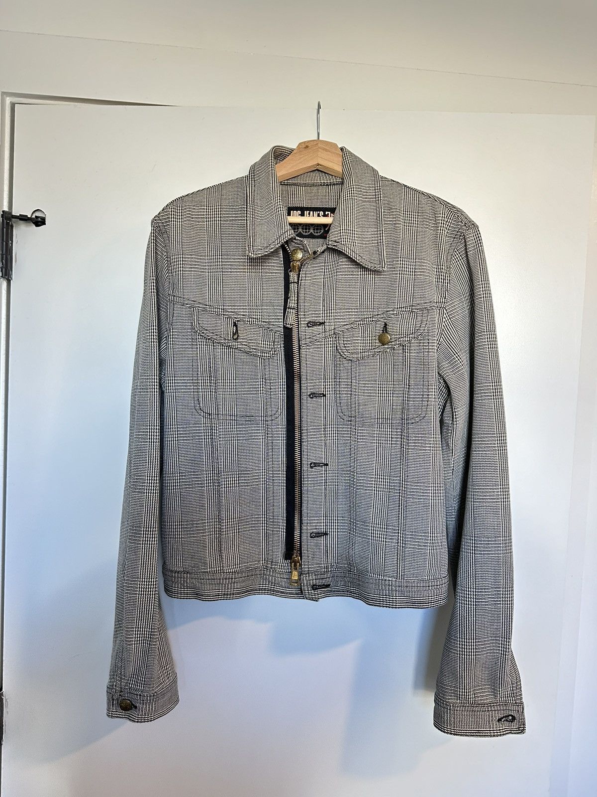 image of Jean Paul Gaultier Jpg Jeans Vintage Plaid Denim Jacket in White, Men's (Size Medium)