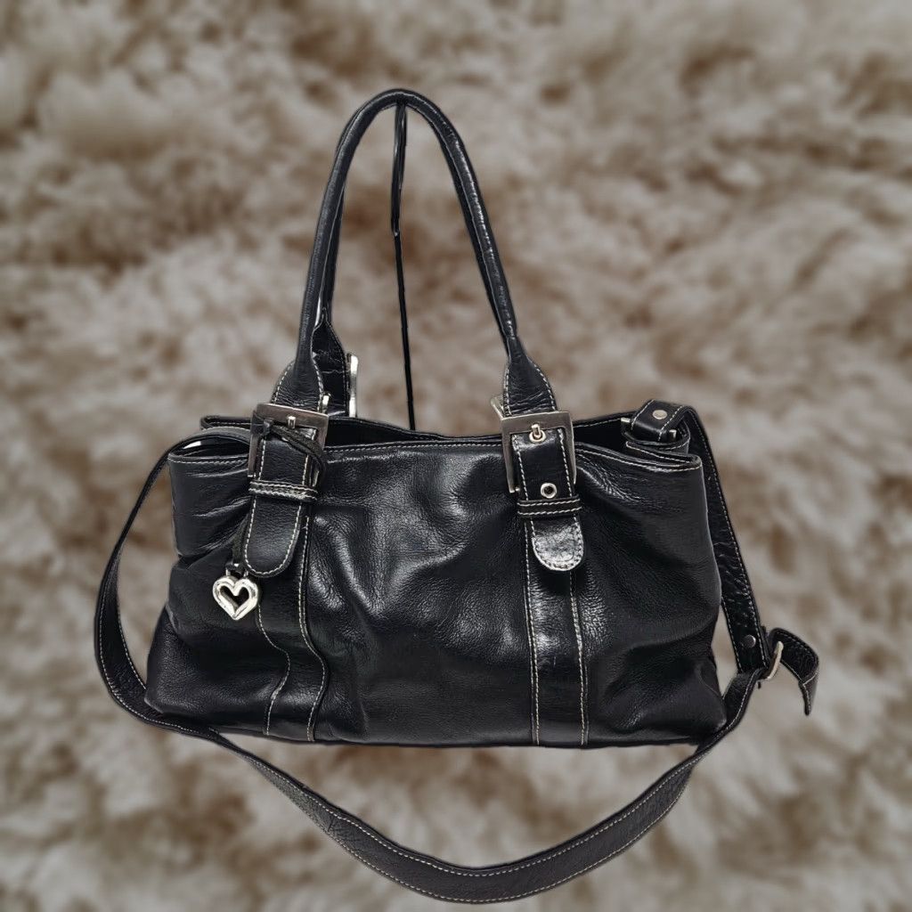 Vintage Claire Chase Columbia Black Leather Shoulder Bag Medium With Inner Pockets For Women