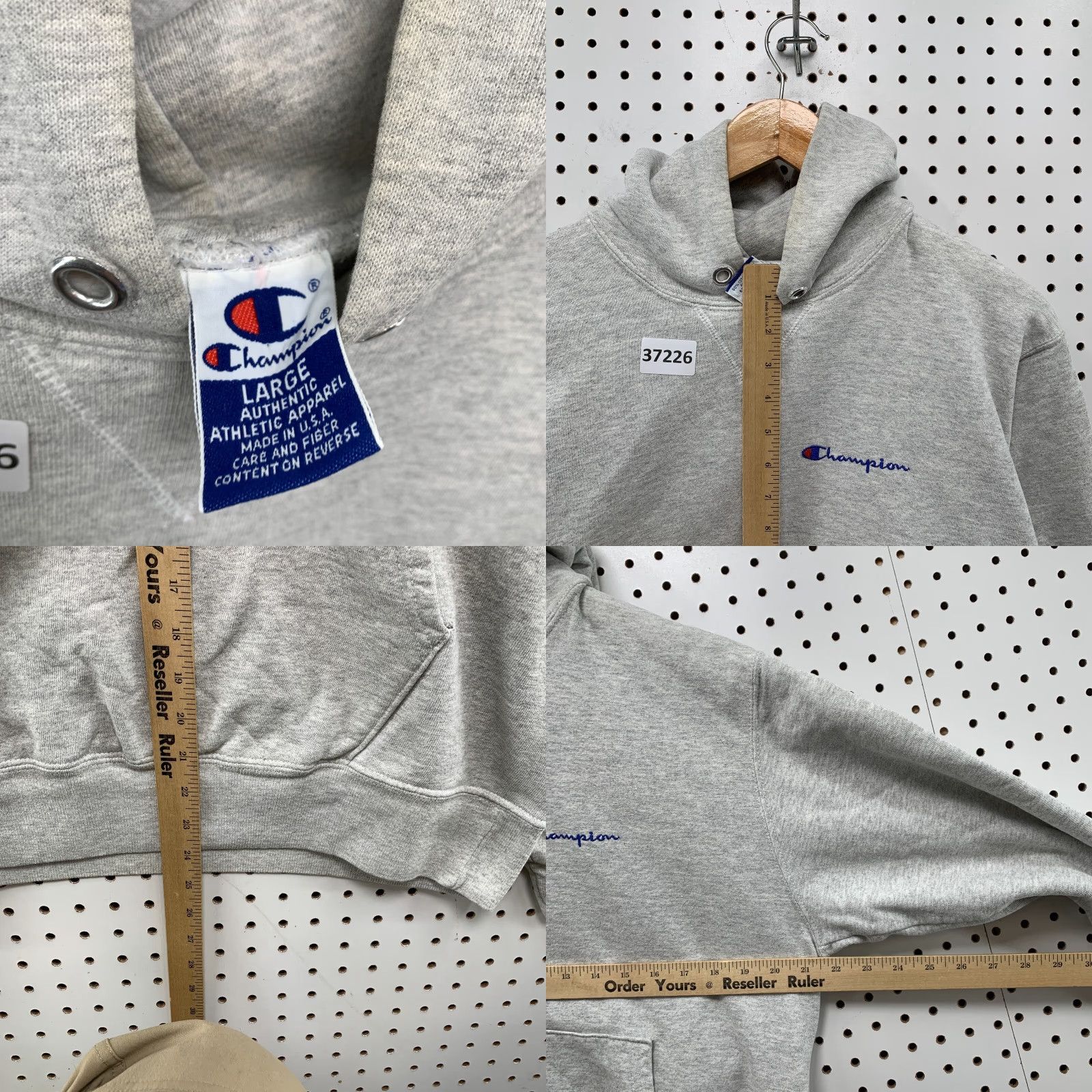 Champion VTG Champion Hoodie Sweatshirt Mens Large Gray Distressed Heavy Pullover 21.5x25 Pullover Sweatshirt Mens Large Gray 90s Champion Hoodie Mens L Gray Size US L / EU 52-54 / 3 - 8 Thumbnail