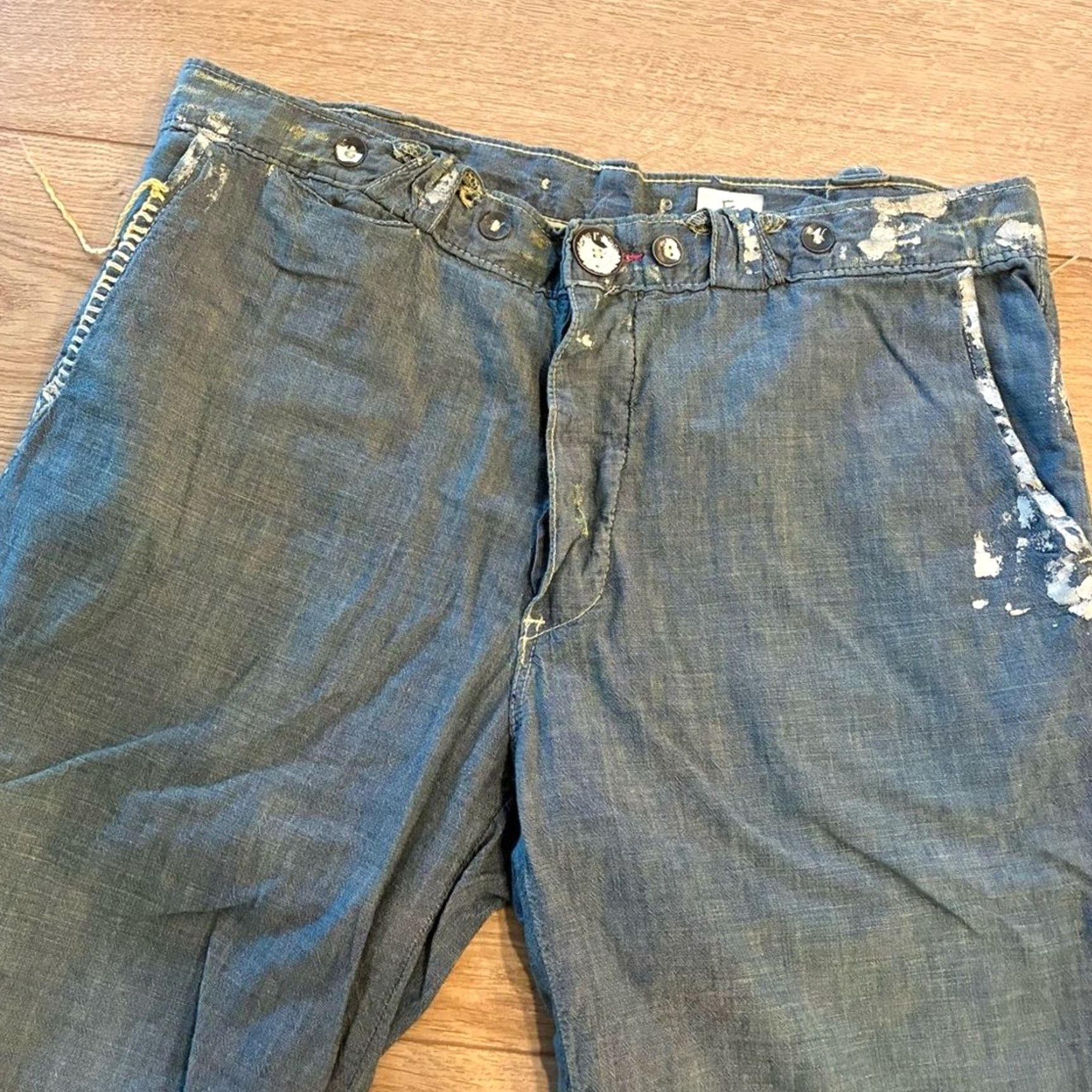 Denime Rogan Bermuda Shorts 11” Size 34 Chambray Denim Distressed Contrast Stitch Men Blue Size US 34 / EU 50 - 2 Thumbnail