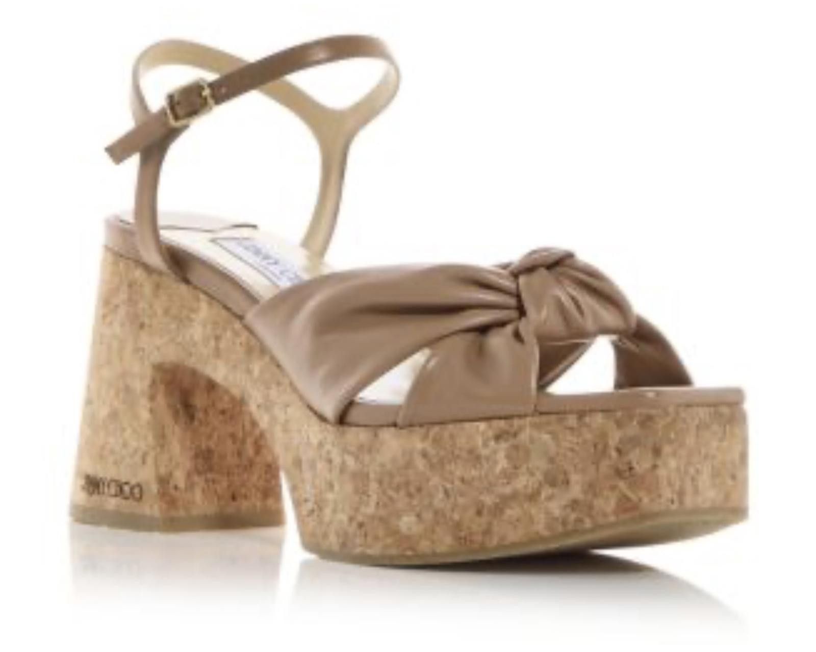 Jimmy Choo Jimmy Choo Beige Leather Platform Sandals with Cork Heel Size US 7 / IT 37 - 1 Thumbnail