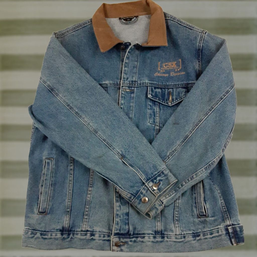 Dunbrooke VINTAGE Dunbrooke Rail 600 Days Injury Free Blue Jeans Jacket XL Blue Denim Bomber Jacket Mens Leather Suede Collar, All Seasons, Chicago Division Size US 36 / EU 52 - 1 Thumbnail