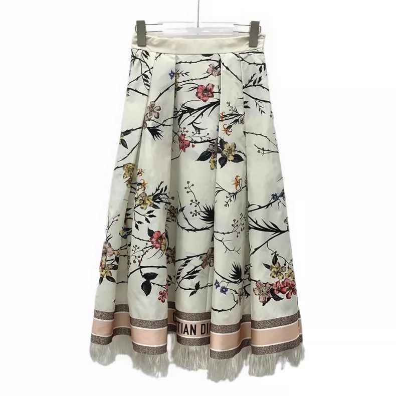 Dior Dior Beige floral print mulberry silk tassel half-length sk Size 24" / US 00 / IT 34 - 1 Thumbnail