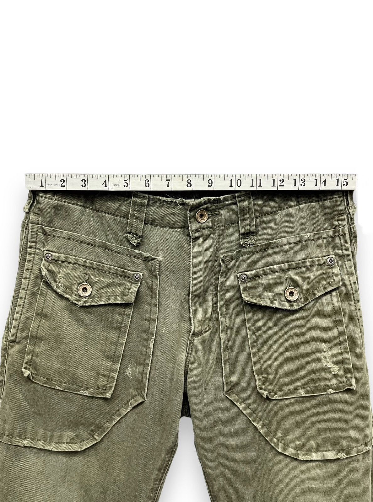 Edwin Vtg EDWIN 505 KHAKI Bush Pants Natural Distressed Flare💥 Size US 30 / EU 46 - 16 Thumbnail