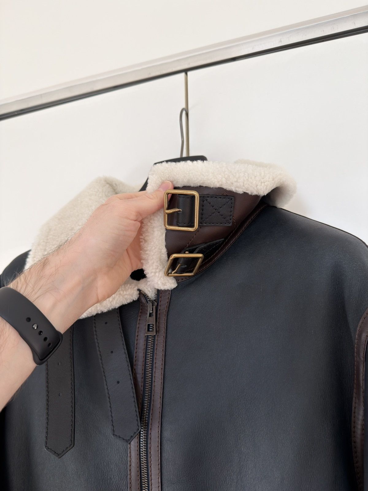 Loewe BNWT Shearling-lined Leather Aviator Jacket Navy Cream 54 Size US XL / EU 56 / 4 - 7 Thumbnail