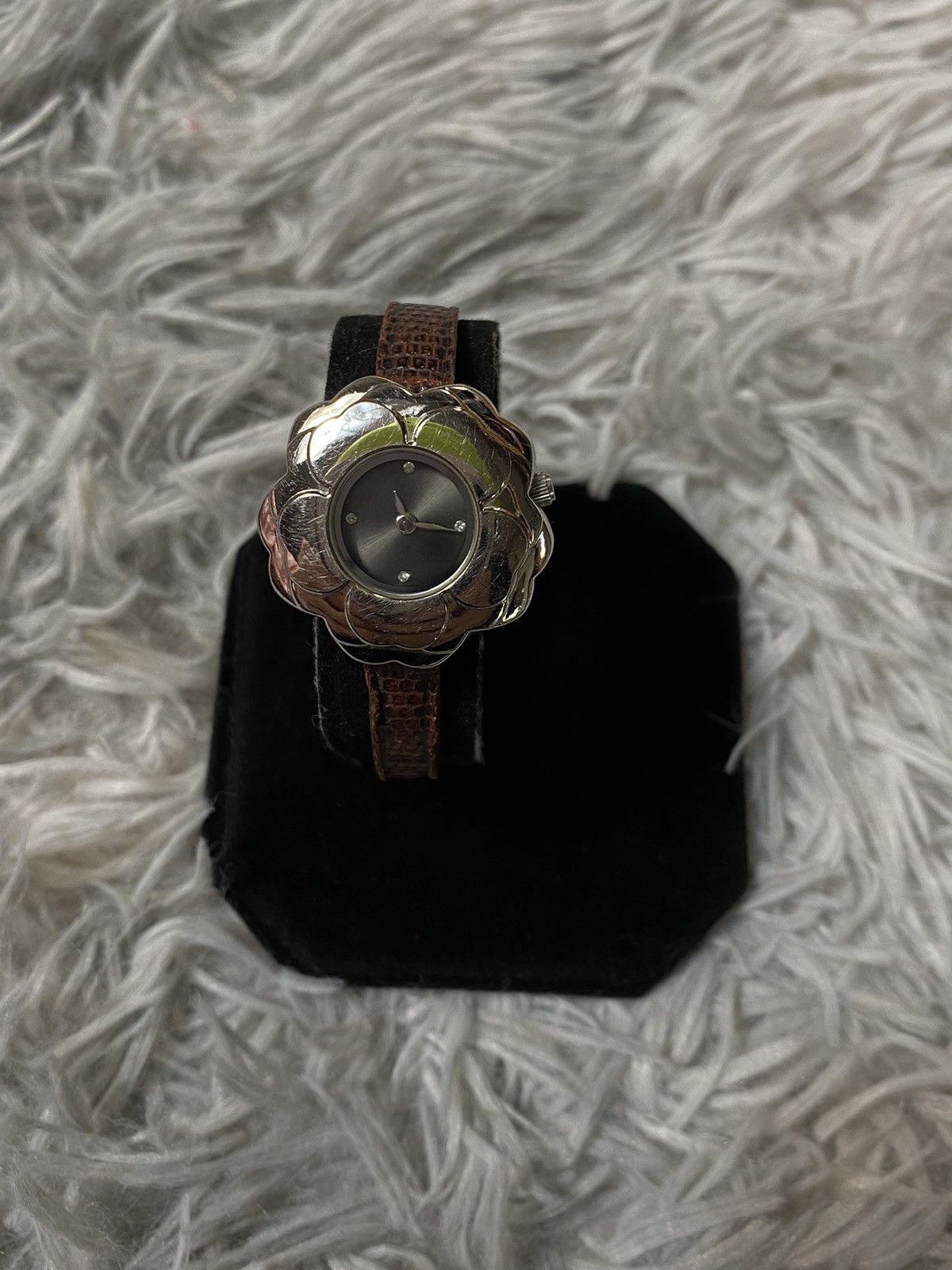 Jewelry Floral Silver Watch with Brown Strap - Japanese Brand Size ONE SIZE - 2 Thumbnail