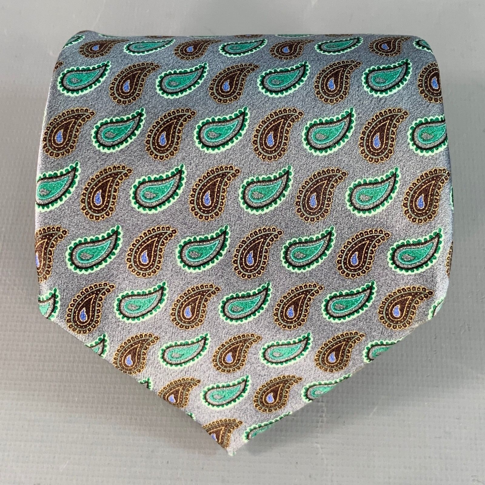 Ermenegildo Zegna ERMENEGILDO ZEGNA Grey Green Paisley Silk Tie Size ONE SIZE - 1 Thumbnail