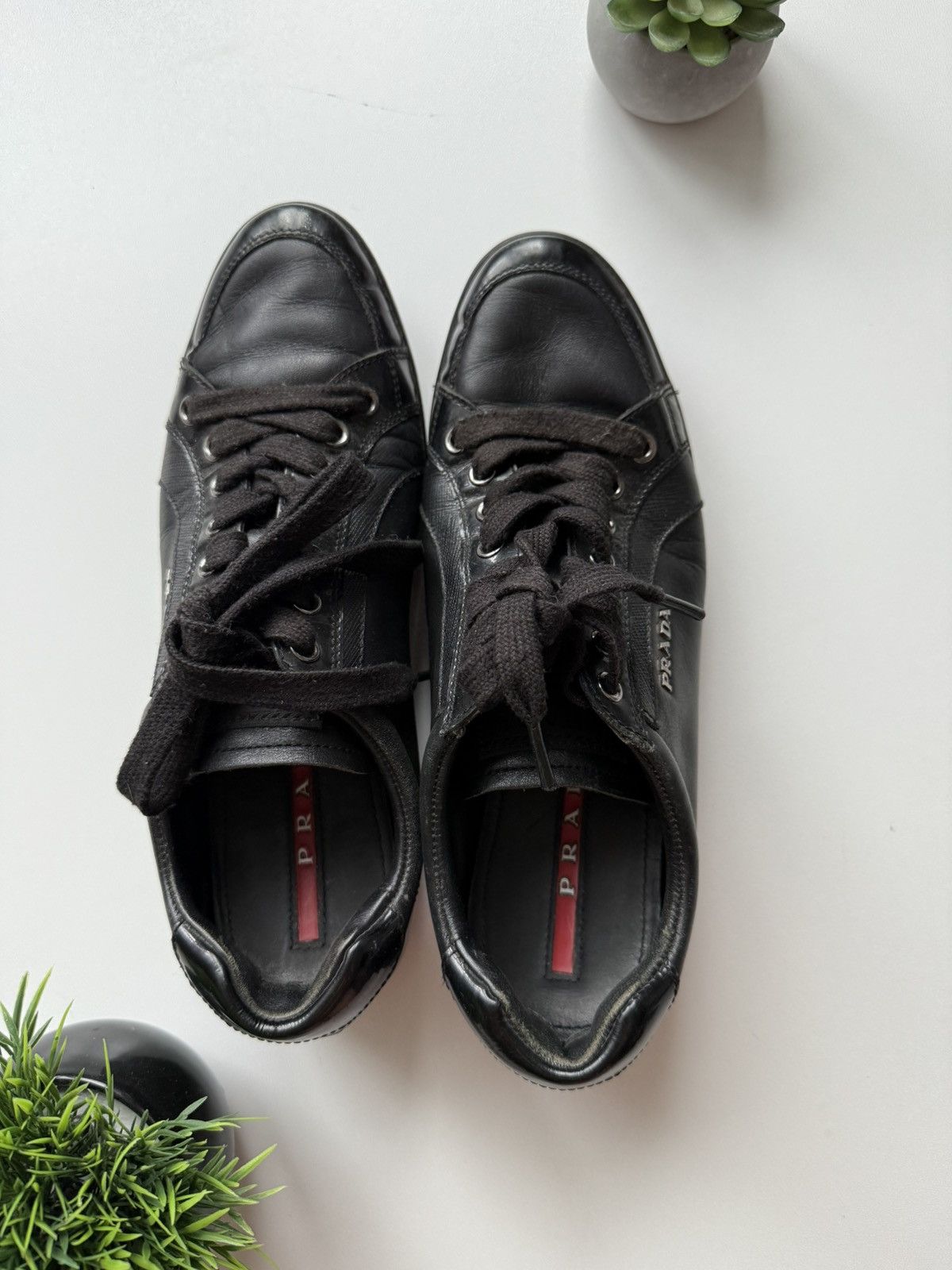 Prada Authentic PRADA Black Leather Sneakers – Stylish & Classic Size US 7 / IT 37 - 2 Thumbnail
