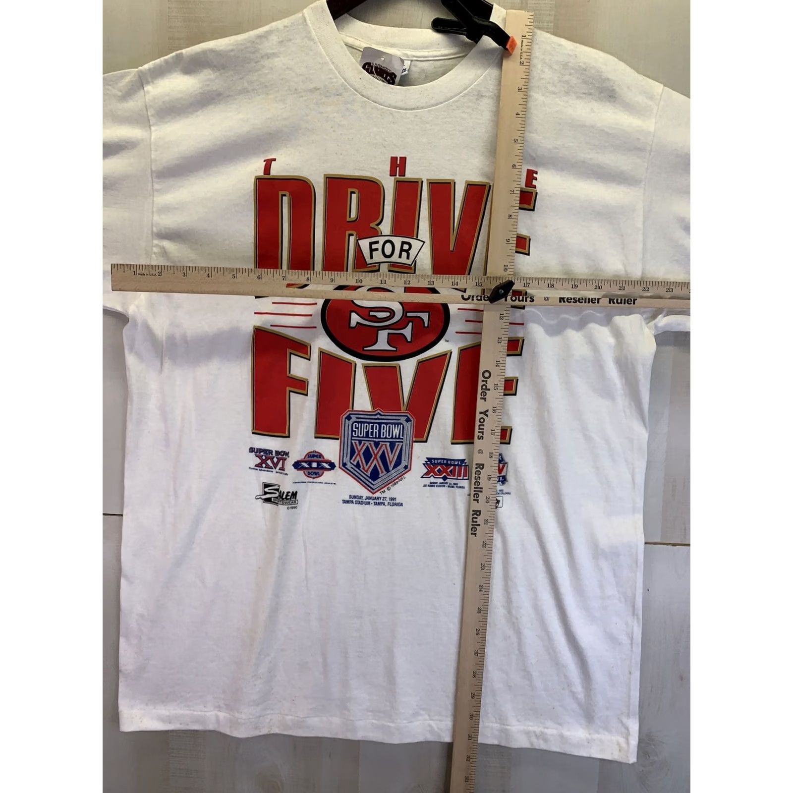 Salem Sportswear VINTAGE 1991 The Drive For Five San Francisco Super Bowl XXV Salem Sportswear Graphic Tee XL White Men Short Sleeve Cotton NWD-8710 Size US XL / EU 56 / 4 - 4 Thumbnail