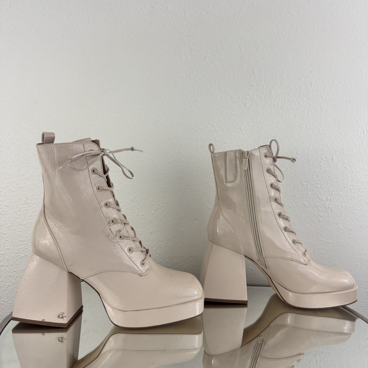 Sam Edelman SAM EDELMAN Nude Patent Leather Karter Platform Ankle Boots Size US 9.5 / IT 39.5 - 4 Thumbnail