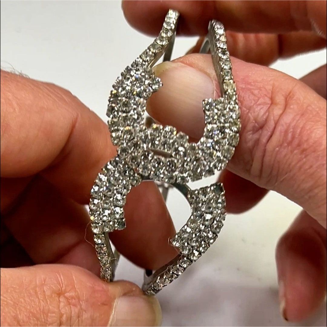 Other Silver-Tone Rhinestone Bangle Bracelet With Double C Design Size ONE SIZE - 4 Thumbnail