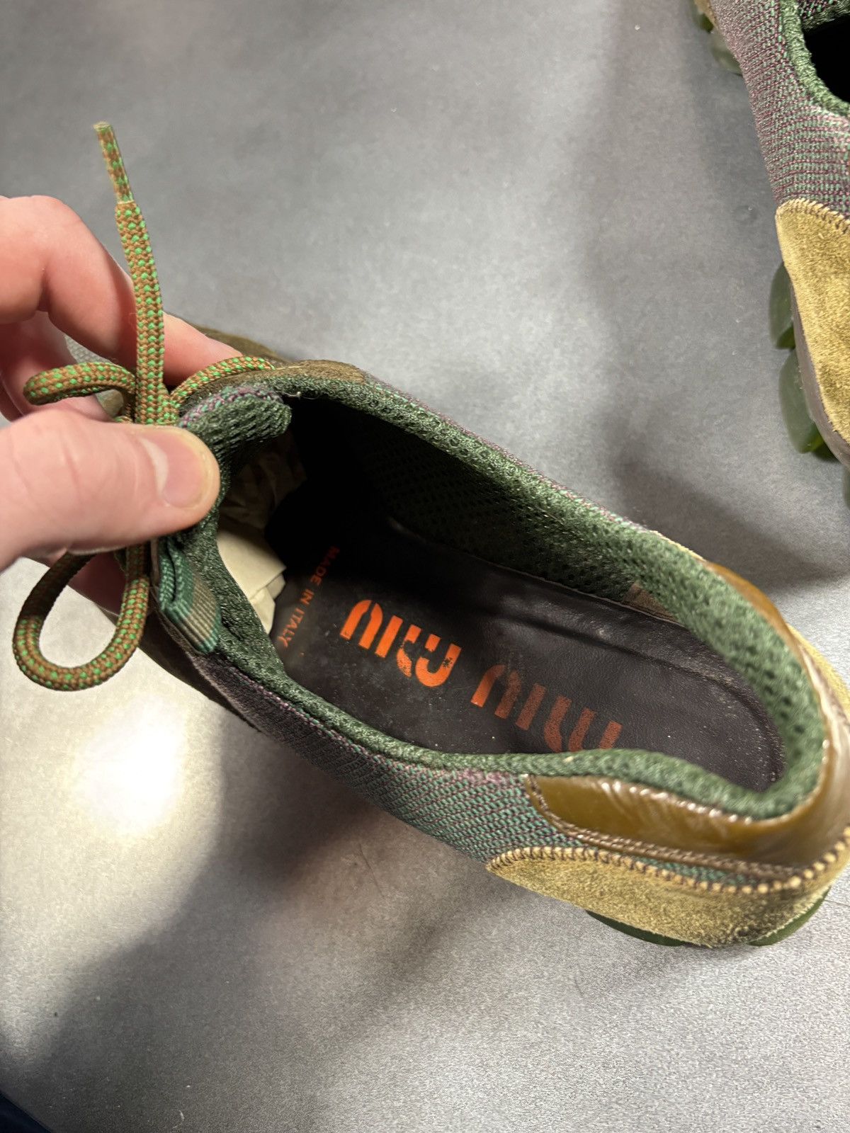 Miu Miu F/W 1999 Miu Miu Runway Sneakers Suede Square Toe Green Shoe Size US 7 / IT 37 - 7 Thumbnail