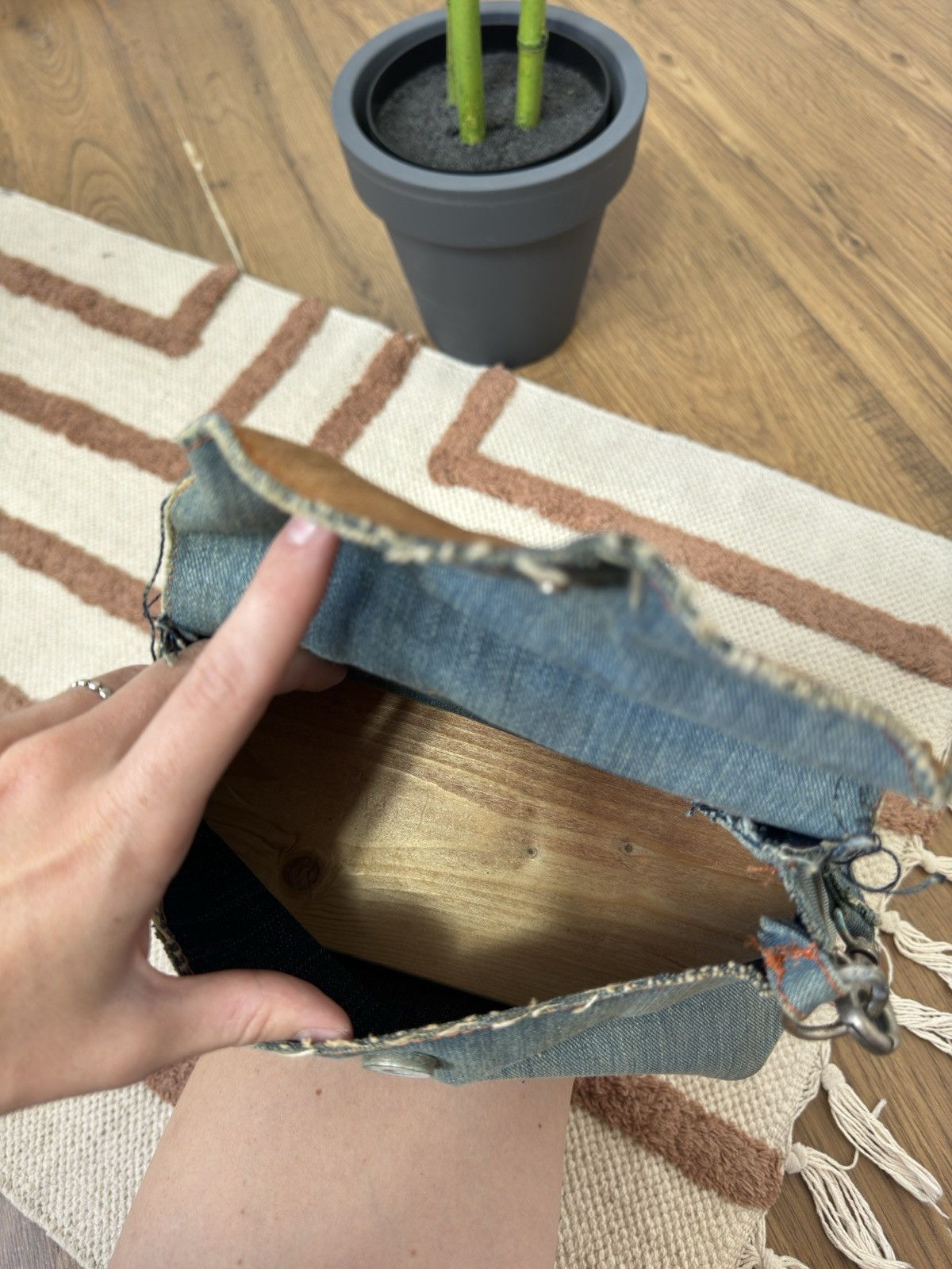 Miss Sixty VINTAGE MISS SIXTY 2000s WASHED DENIM WOODEN BOTTOM BAG Size ONE SIZE - 8 Thumbnail