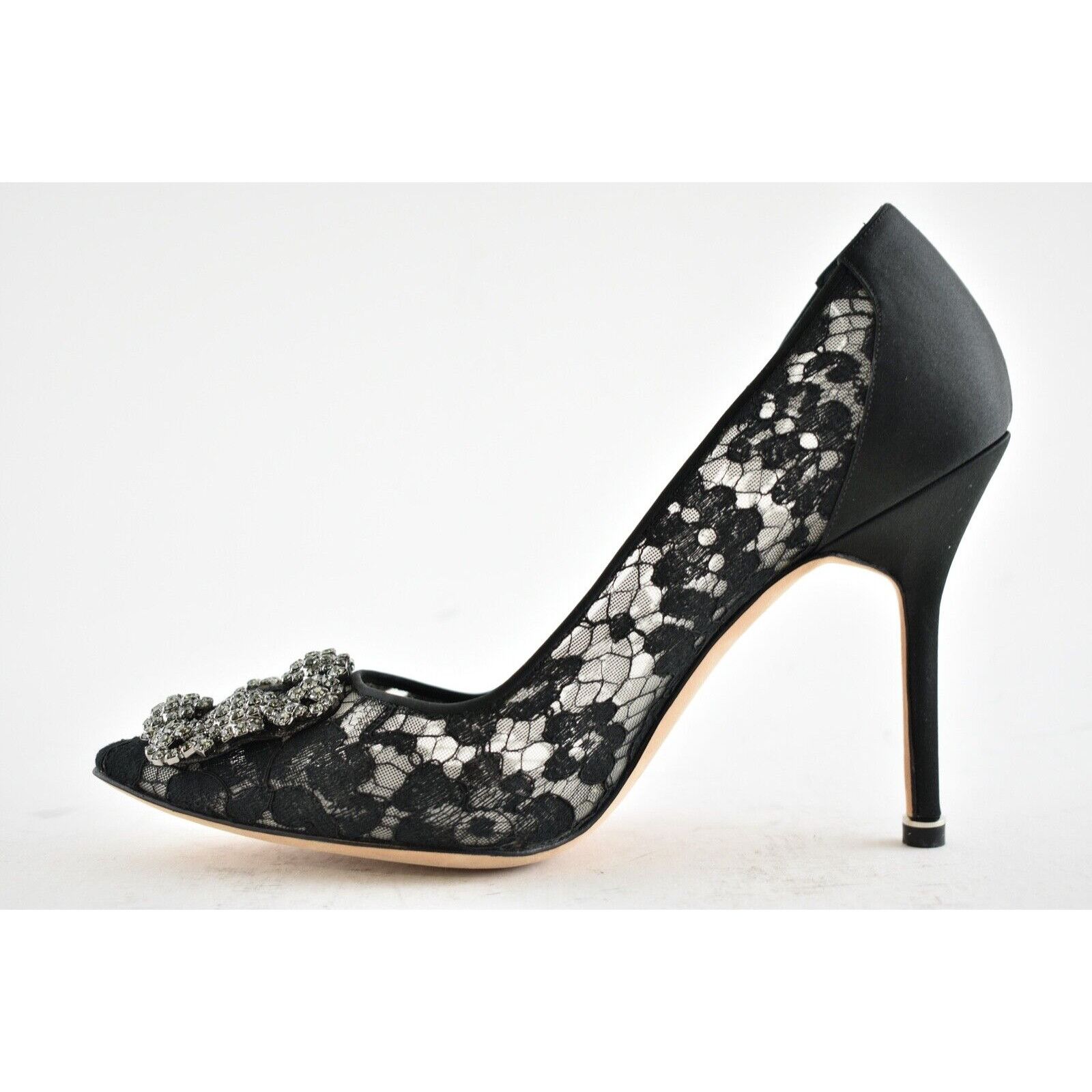 Manolo Blahnik Hangisila Hangisi 105 Lace Crystal Buckle Heel Pump 39.5 Size US 9.5 / IT 39.5 - 9 Thumbnail