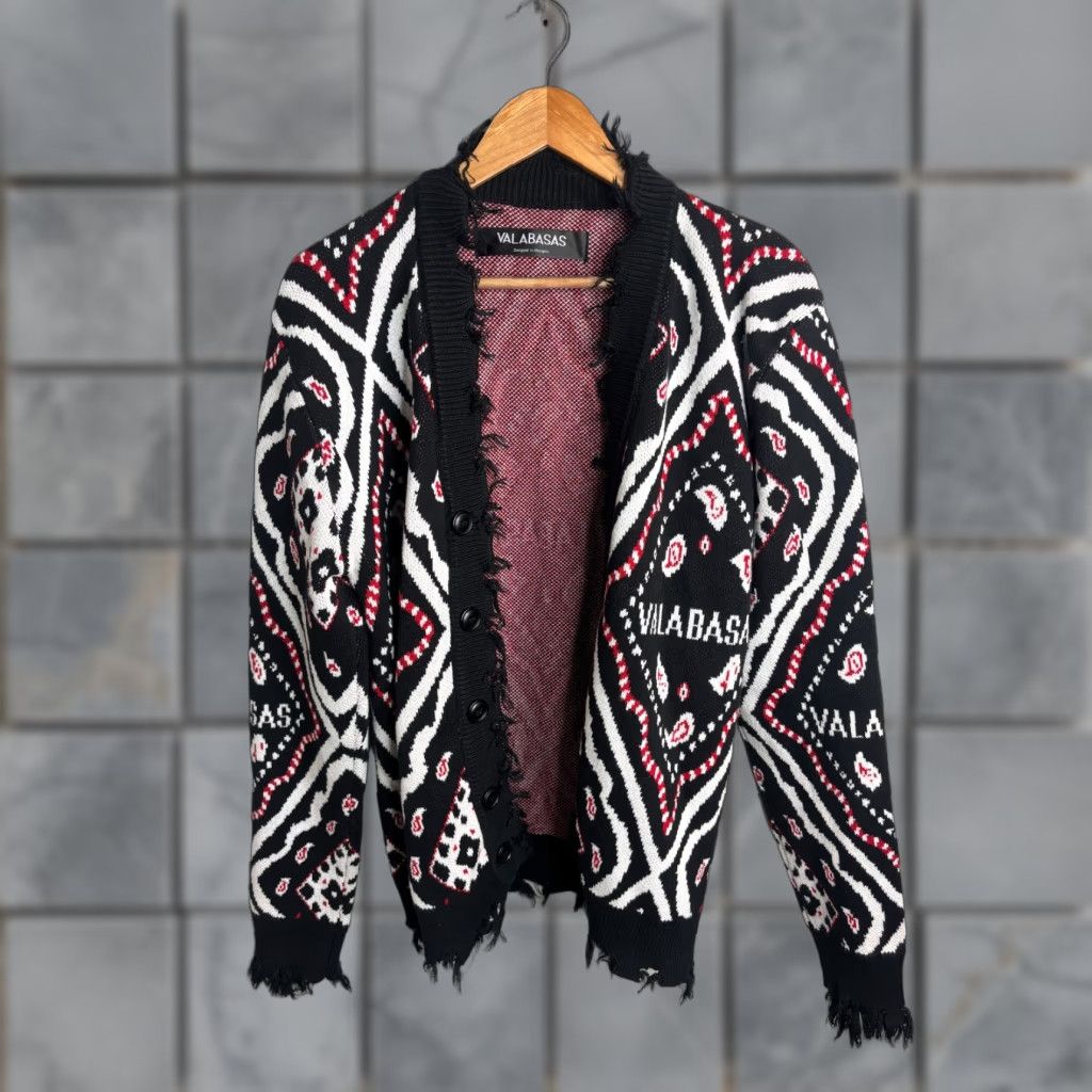 Vintage Valabasas Cardigan M Mens The Pledge Black Distressed Bandana Print Knit Geometric Crew Neck Long Sleeve Cashmere Cotton V-Neck City Streetwear Casual Size US M / EU 48-50 / 2 - 1 Thumbnail
