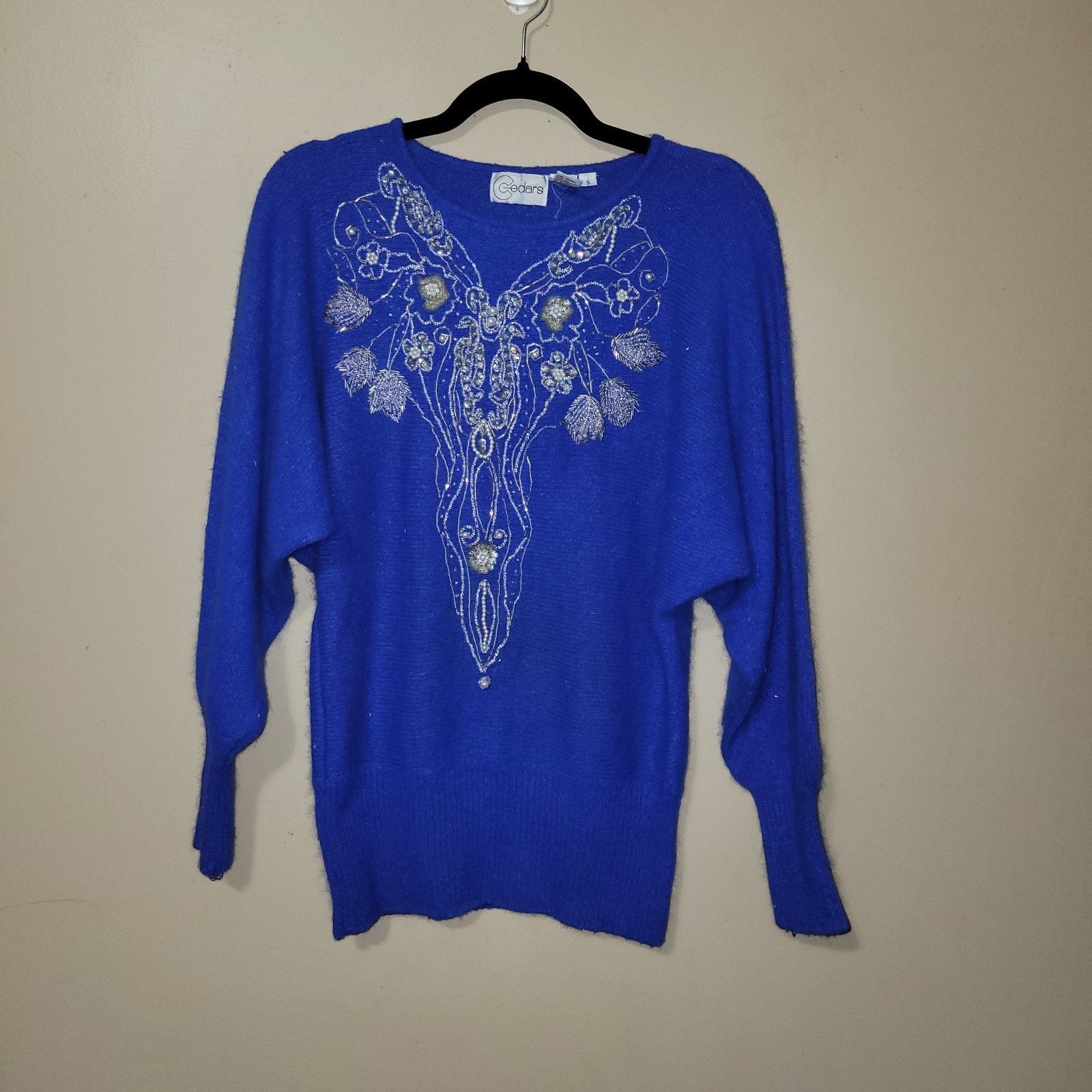 & Other Stories Cedars Beaded Sweater Small Blue Silk Lambswool Angora Blend Size S / US 4 / IT 40 - 1 Thumbnail