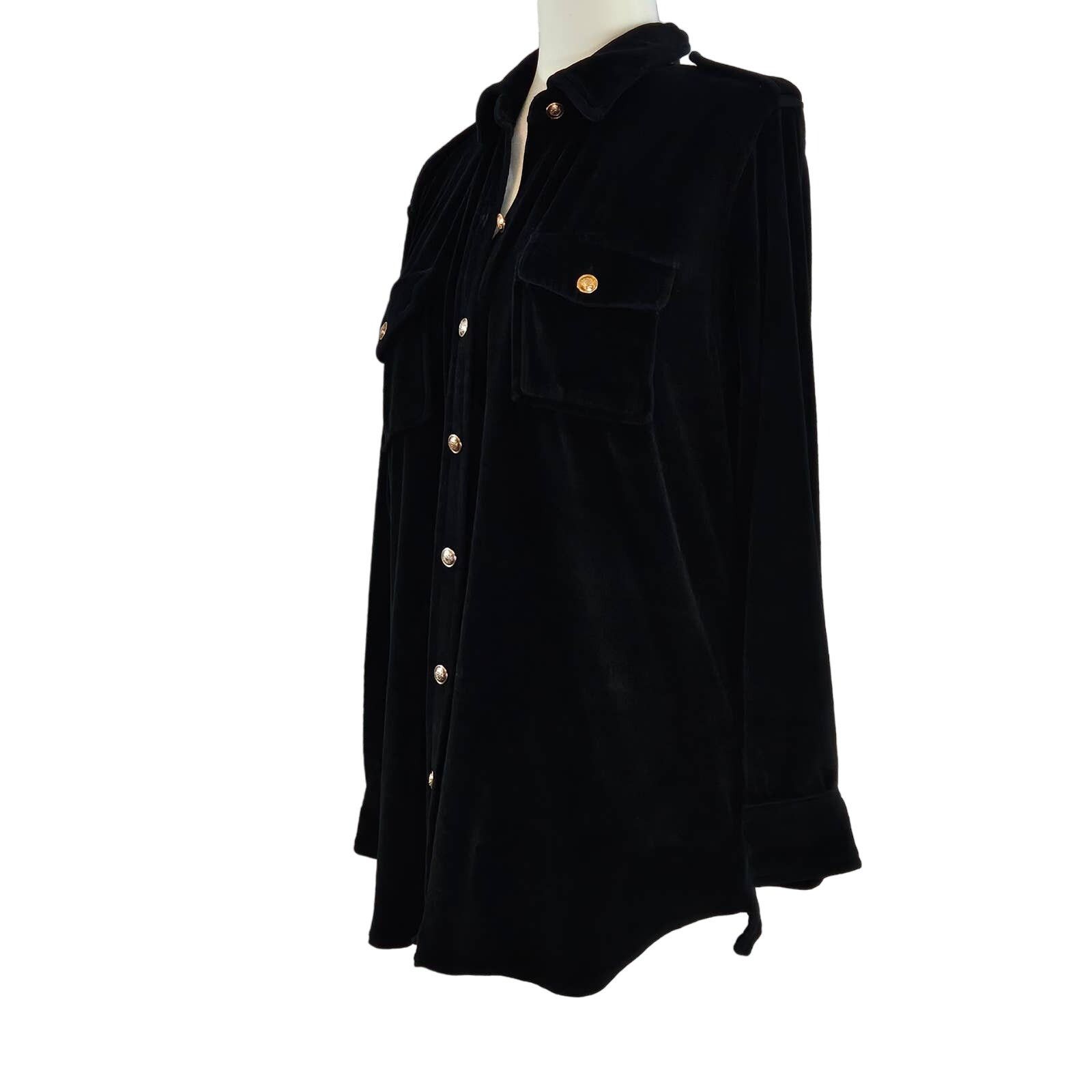 Jones New York EUC VTG Jones New York Velour Utility Shirt Sz. S Black Size S / US 4 / IT 40 - 1 Thumbnail
