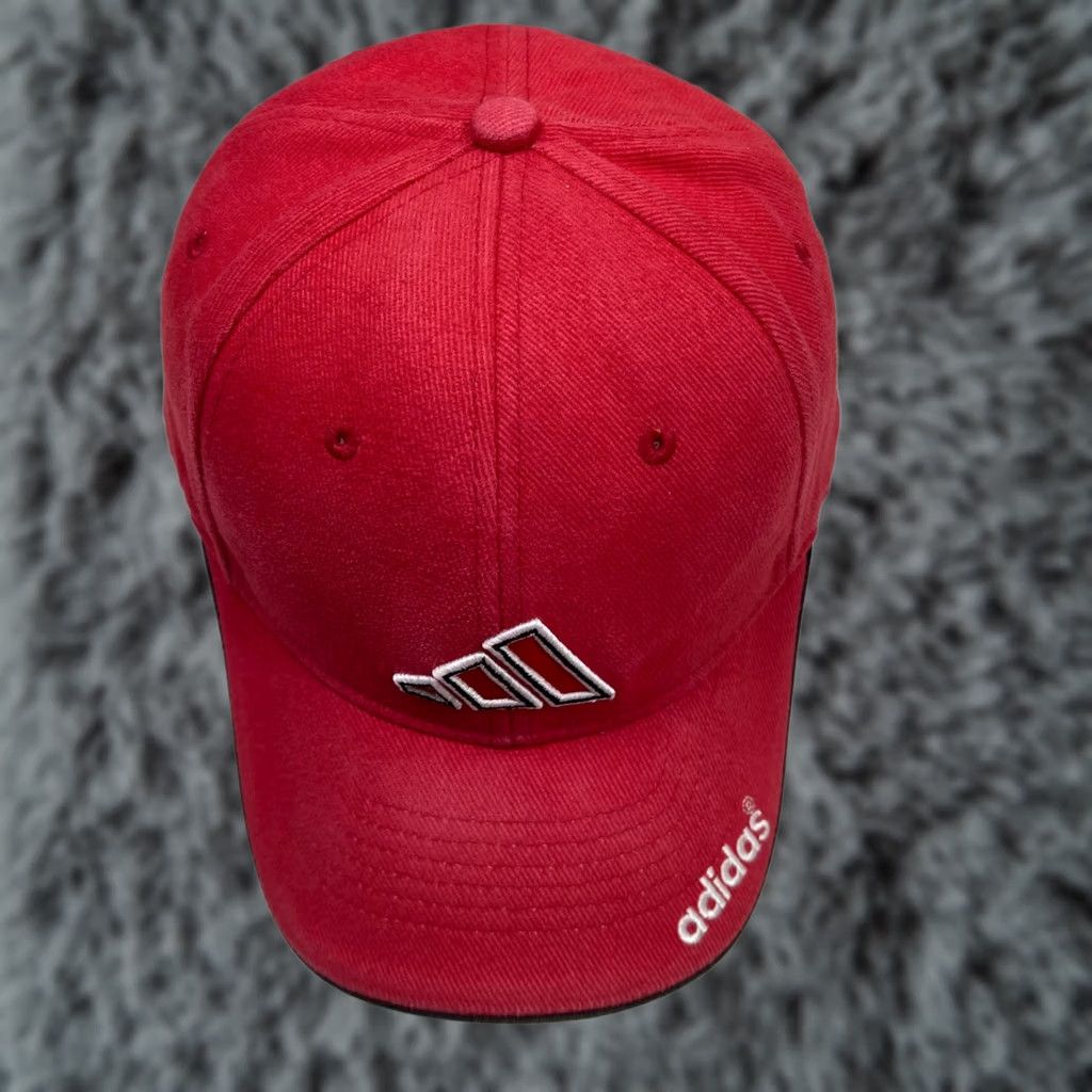 Adidas Adidas Hat Red Adjustable Strapback 3-D Logo Distressed Look Size ONE SIZE - 1 Thumbnail