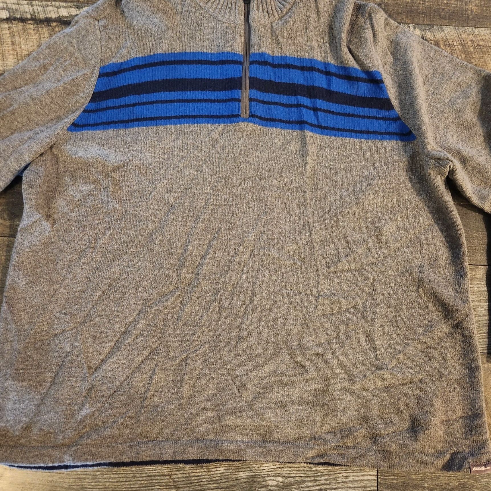 Eddie Bauer Eddie Bauer Wool Blend 1/4 Zip Pullover Mens 2XL Sweater Gray Blue Striped Size US XXL / EU 58 / 5 - 2 Thumbnail