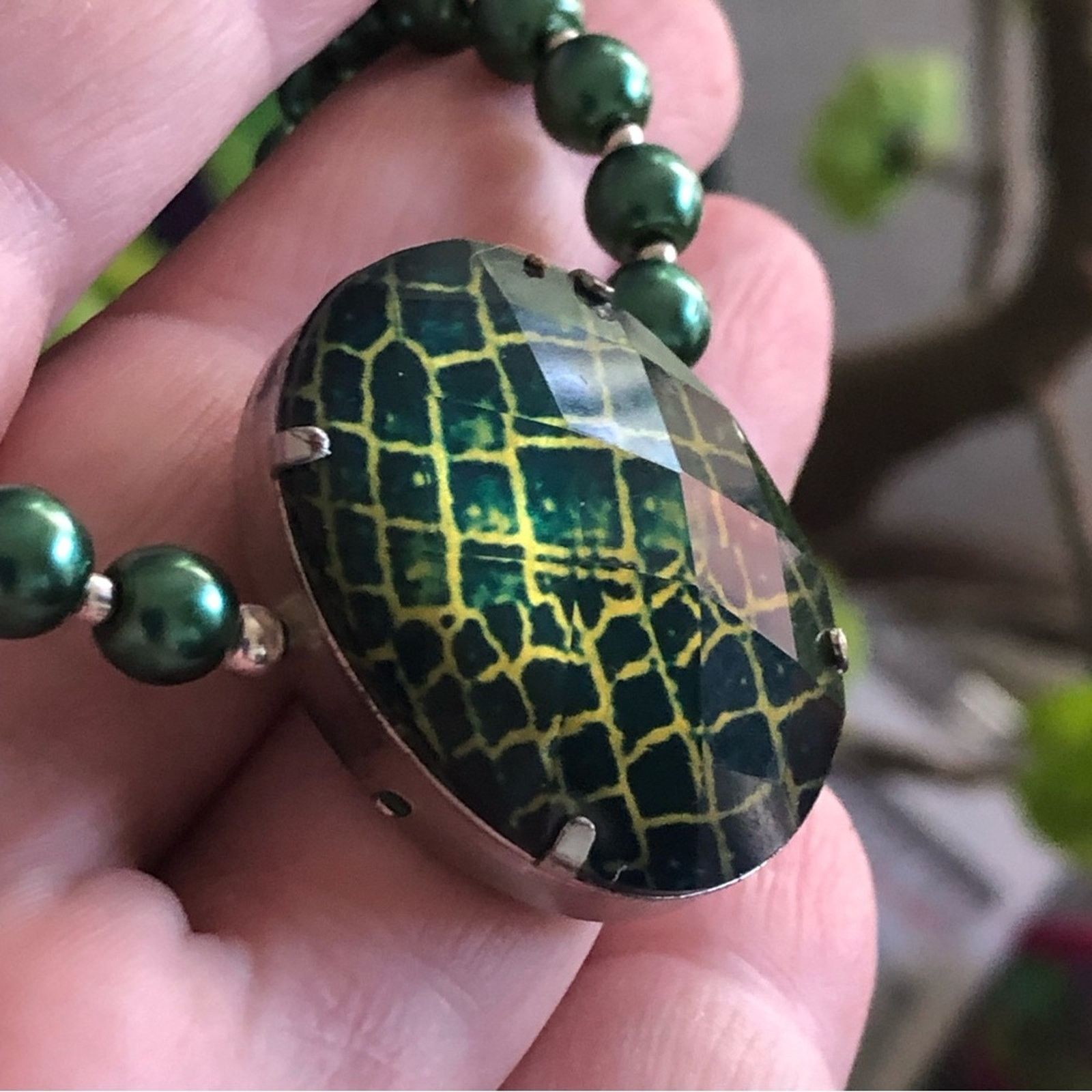Handmade Handcrafted repurpose animal print stone Pearl necklace Size ONE SIZE - 11 Thumbnail