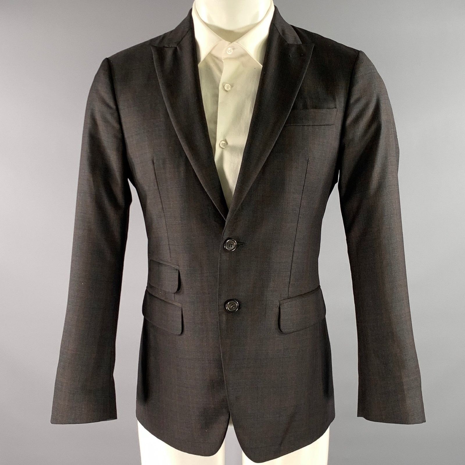 Dsquared2 DSQUARED2 38 Grey Brown Plaid Wool Peak Lapel Sport Coat Size 38R - 1 Thumbnail