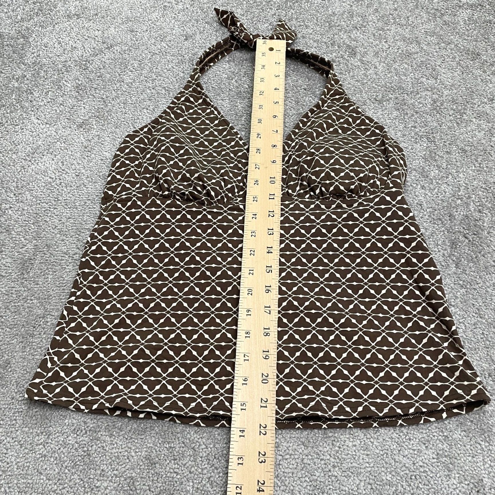 Lands' End Lands' End Tankini Womens 12 Brown Geometric Halter Padded Backless Swim Top Shirt Adult 12 Womens Mens Girls Size ONE SIZE - 6 Thumbnail