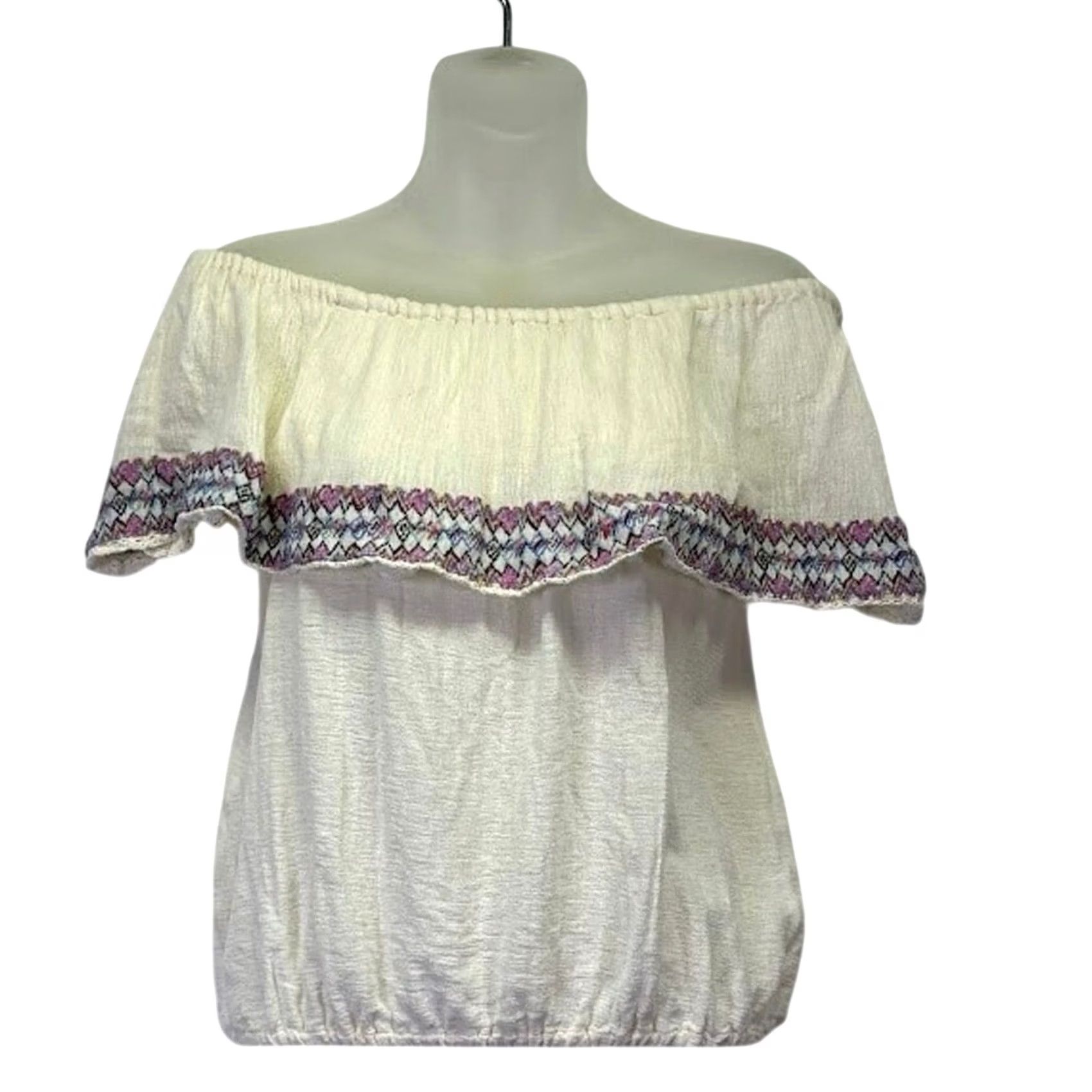 Billabong BILLABONG Off the Shoulder Peasant Top Cream Crop Embroidered Ruffle M Womens Size M / US 6-8 / IT 42-44 - 2 Thumbnail