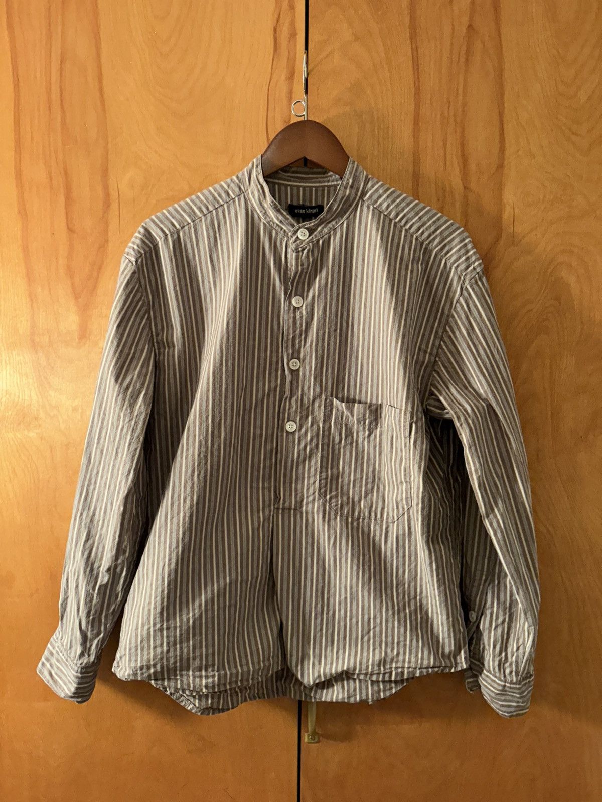 Evan Kinori Evan Kinori Popover Shirt Brown/blue/white cotton
