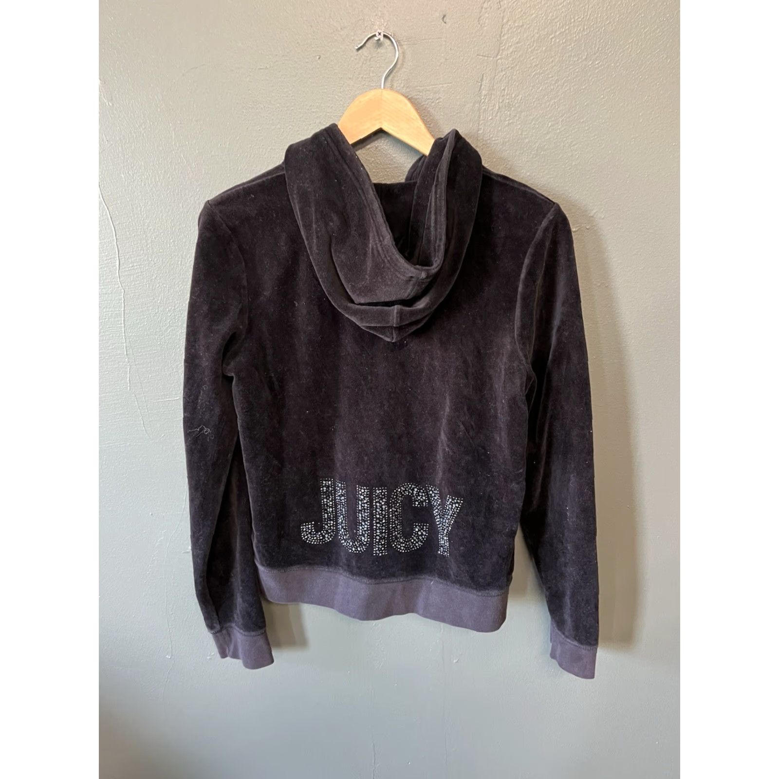 Juicy Couture Juicy Couture Womens Black Velour Full Zip Hooded Sweatshirt XL Sweatshirt Long Sleeve Zip Hooded Velour Sweatshirt Activewear Womens XL Size XL / US 12-14 / IT 48-50 - 2 Thumbnail