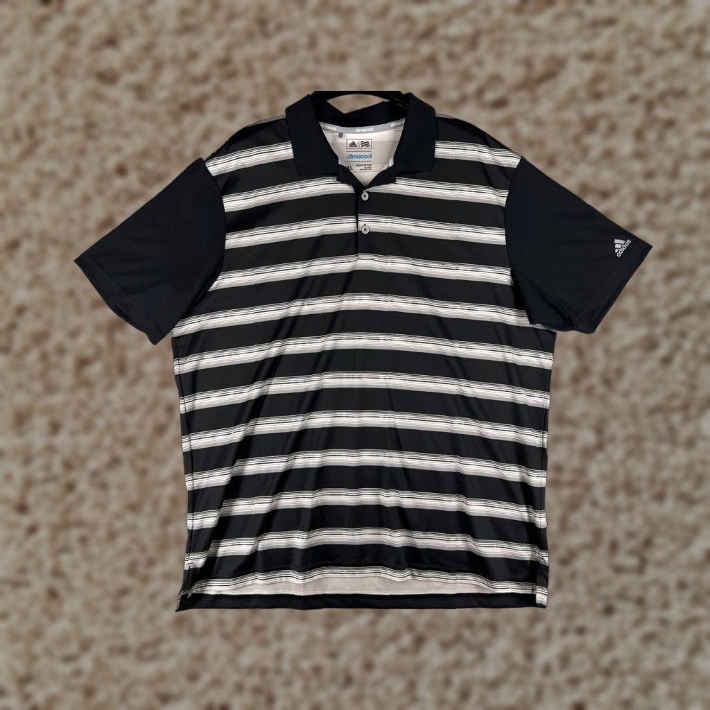 Adidas adidas Polo Shirt Mens XL Black White Striped Golf 100% Polyester Polo Shirt adidas Golf Polo Men Black White Striped 100% Polyester Size US XL / EU 56 / 4 - 1 Thumbnail