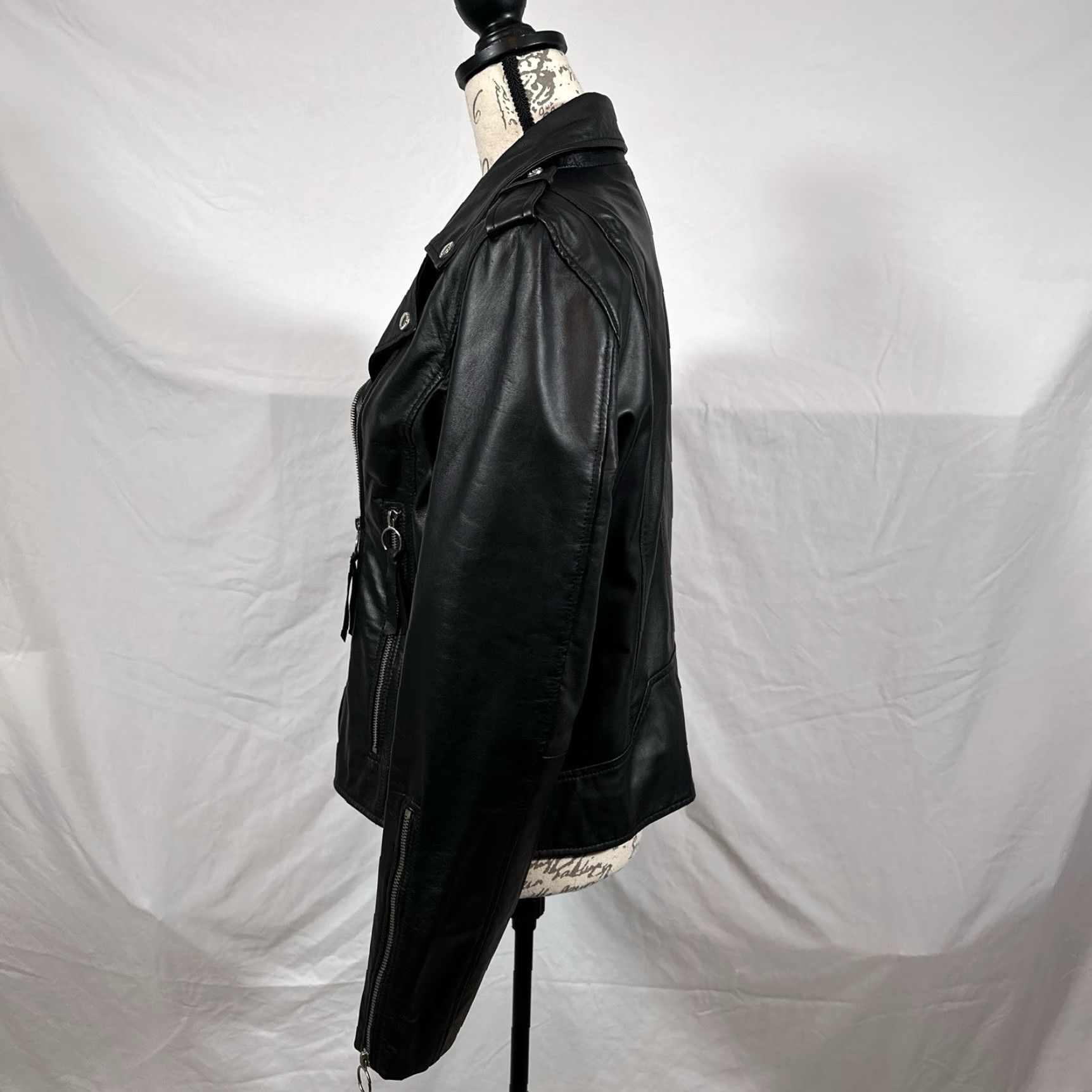 Sam Edelman Womens Black Moto Jacket Medium Faux Leather Asymmetrical Rockabilly Buckle Size M / US 6-8 / IT 42-44 - 3 Thumbnail