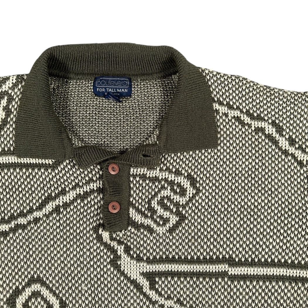 Vintage VINTAGE Boulevard Sweater Men Large Tall Gray Knit Geometric 80s USA Made Polo Size US L / EU 52-54 / 3 - 2 Thumbnail