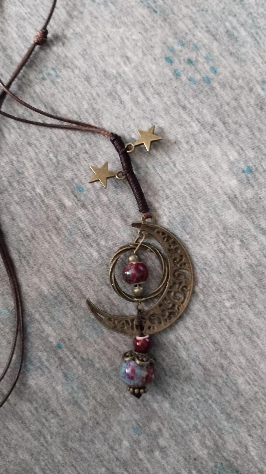 Handmade Moon and Star Pendant Necklace Handmade Jewelry Gift For Her Size ONE SIZE - 3 Thumbnail