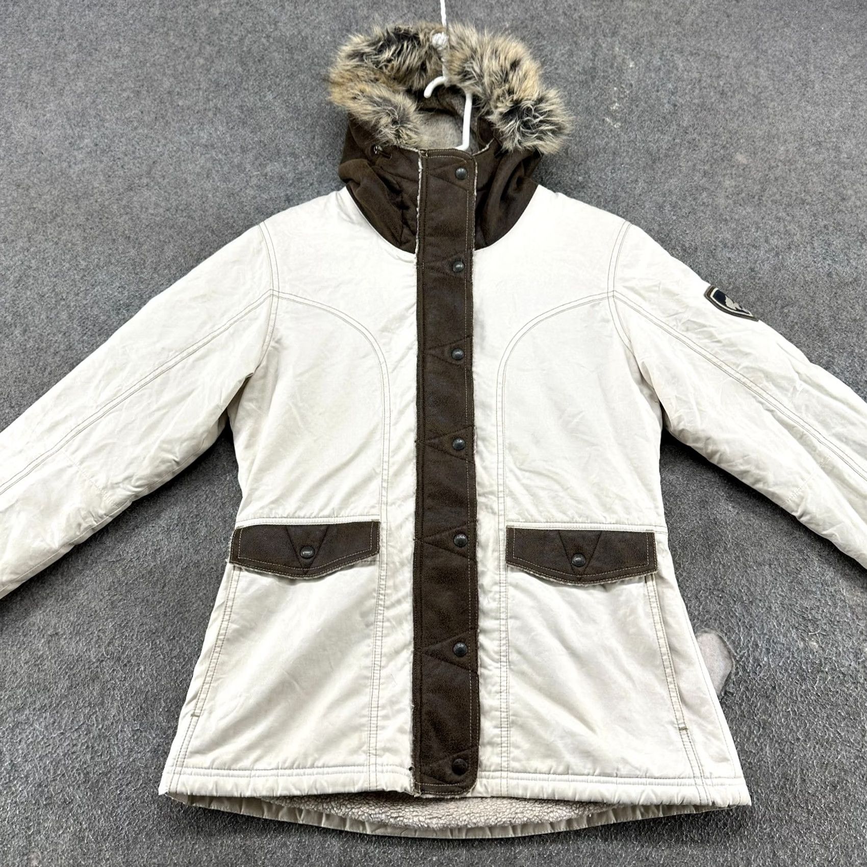 Vintage Kuhl Jacket Womens S Brown Parka Hooded Sherpa Fleece Arktik Zip Bomber Weathergear Full Zip Size S / US 4 / IT 40 - 3 Thumbnail