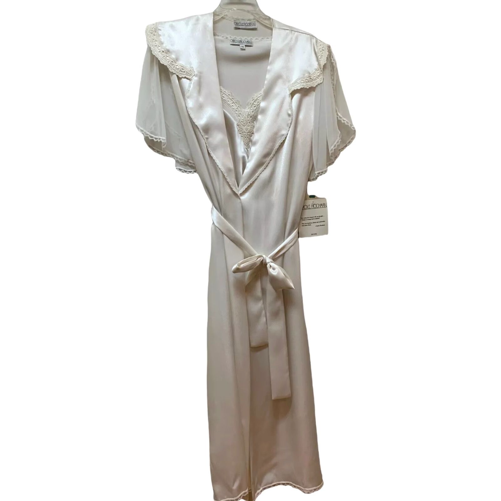 Vintage VINTAGE Carole Hochman Peignoir Set Camisole & Robe Silk Satin Retro Glam NEW NOS Union Made White M Womens Size ONE SIZE - 2 Thumbnail