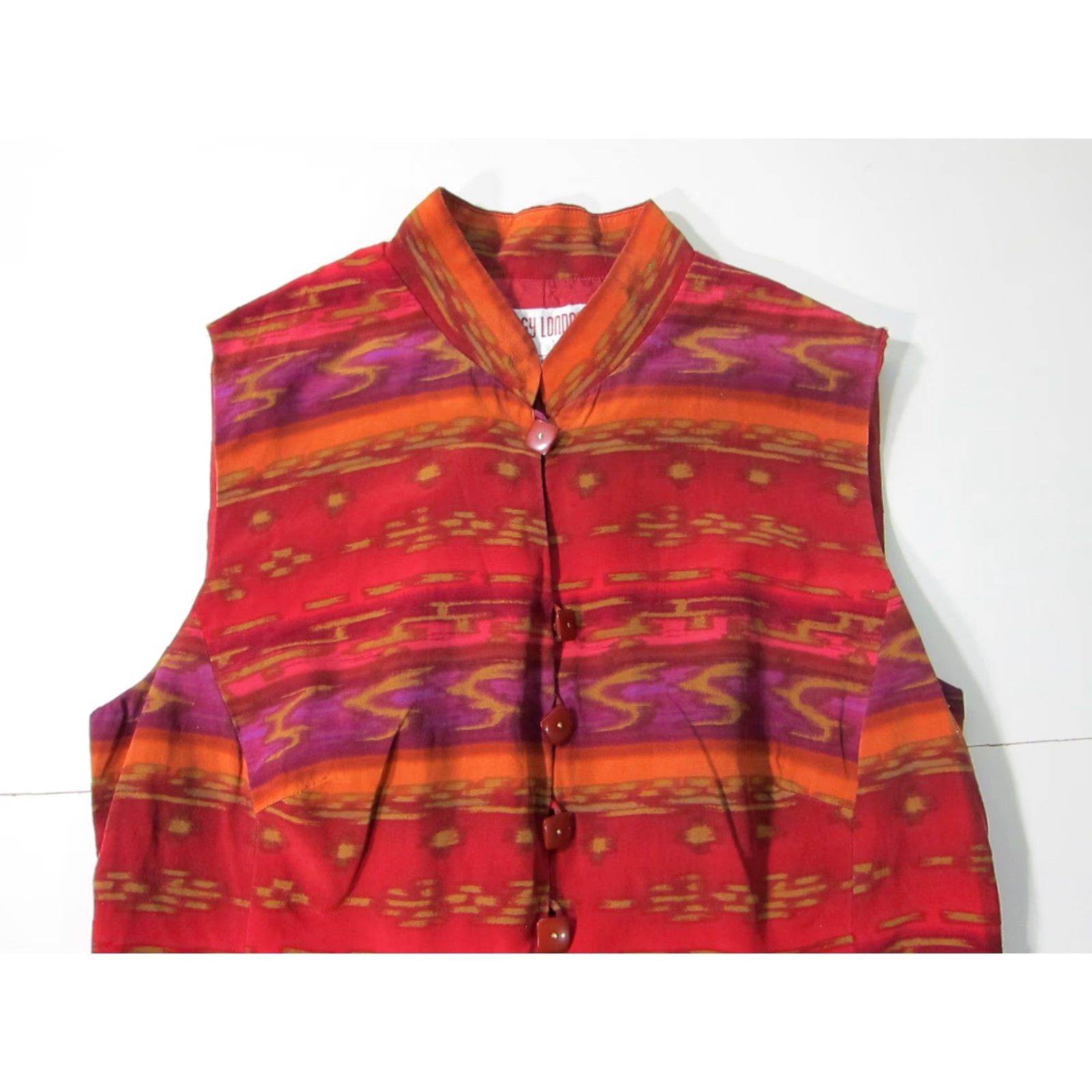 MAGGY LONDON Maggy London Petites Silk Red Purple High Neck Sleeveless Button Down Blouse 6 Size M / US 6-8 / IT 42-44 - 5 Thumbnail