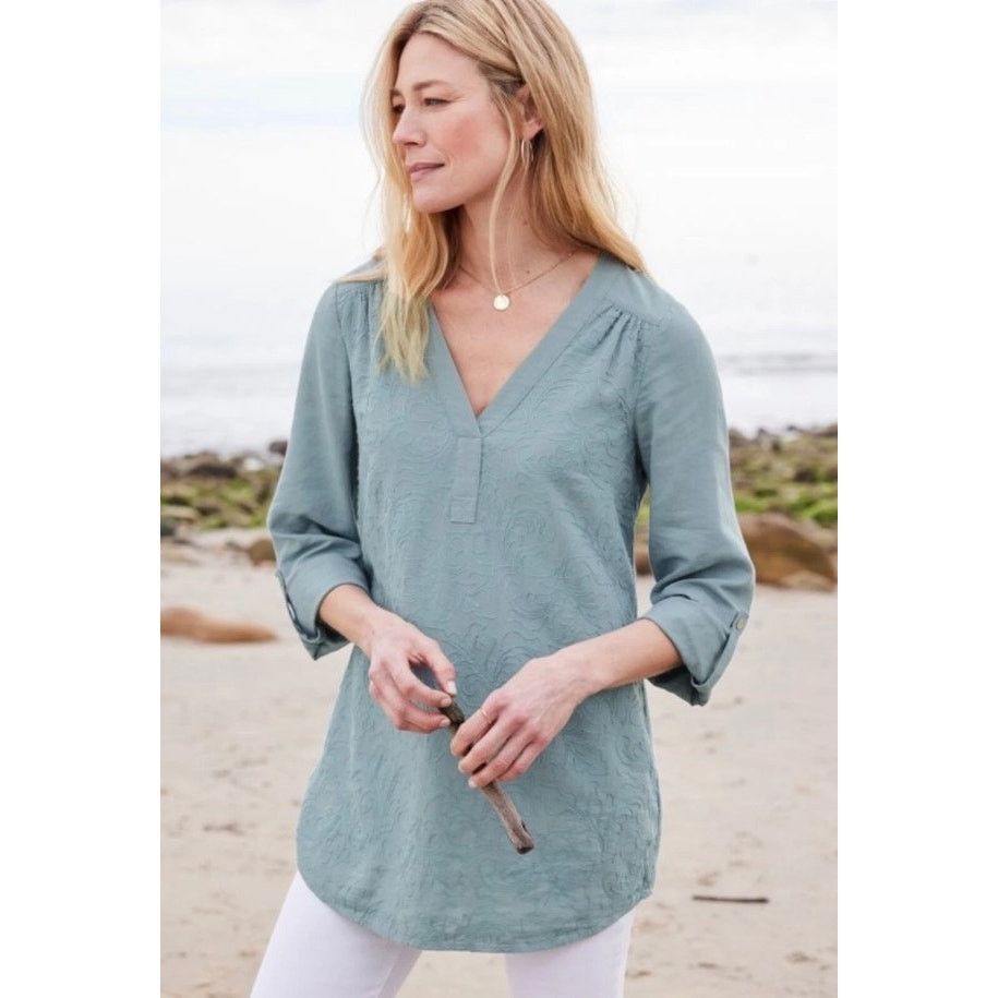 Other Soft Surroundings Lilith Arona Blue Embroidered Linen Tunic Size XL / US 12-14 / IT 48-50 - 1 Thumbnail
