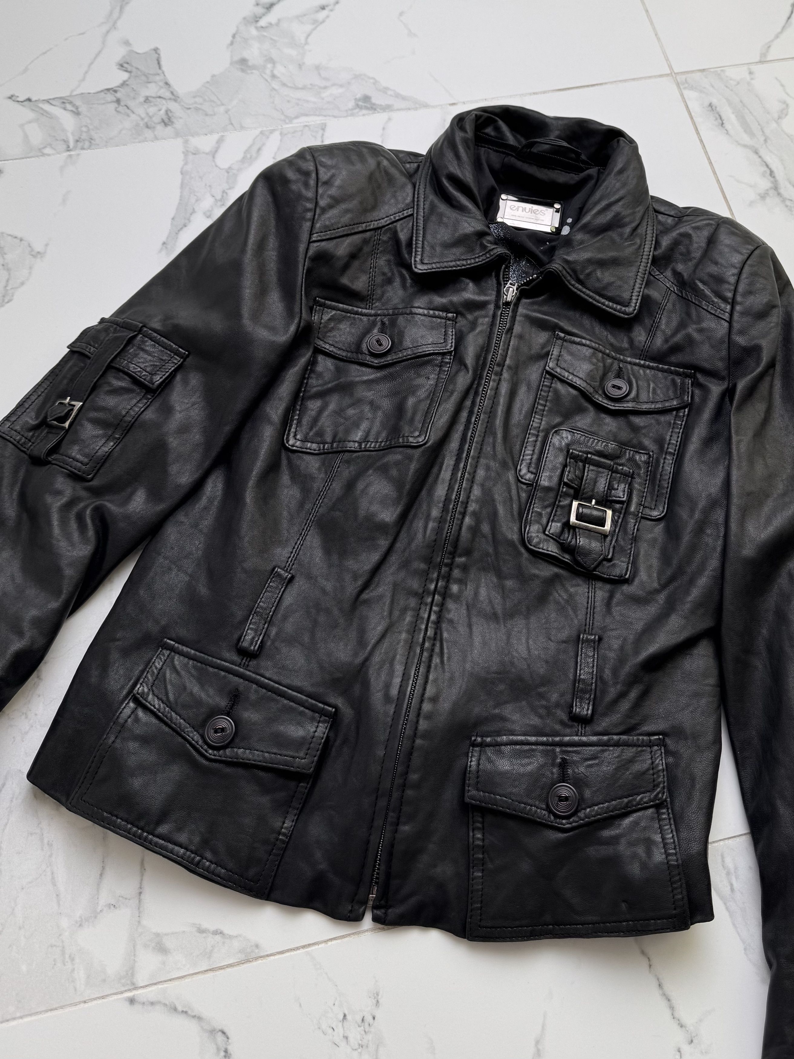 Vintage Y2K Leather Utility Moto Jacket Womens Fitted XS Zip Pocket Size XS / US 0-2 / IT 36-38 - 5 Thumbnail